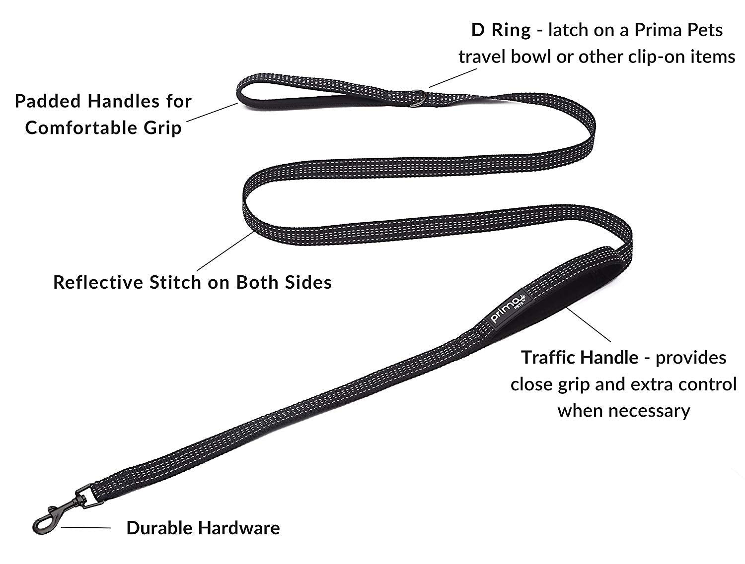 Reflective 6 Feet Nylon Dog Leash With Padded Double Handles, 2 Heavy Duty Dual Neoprene Handles For Control Safety Training Dur