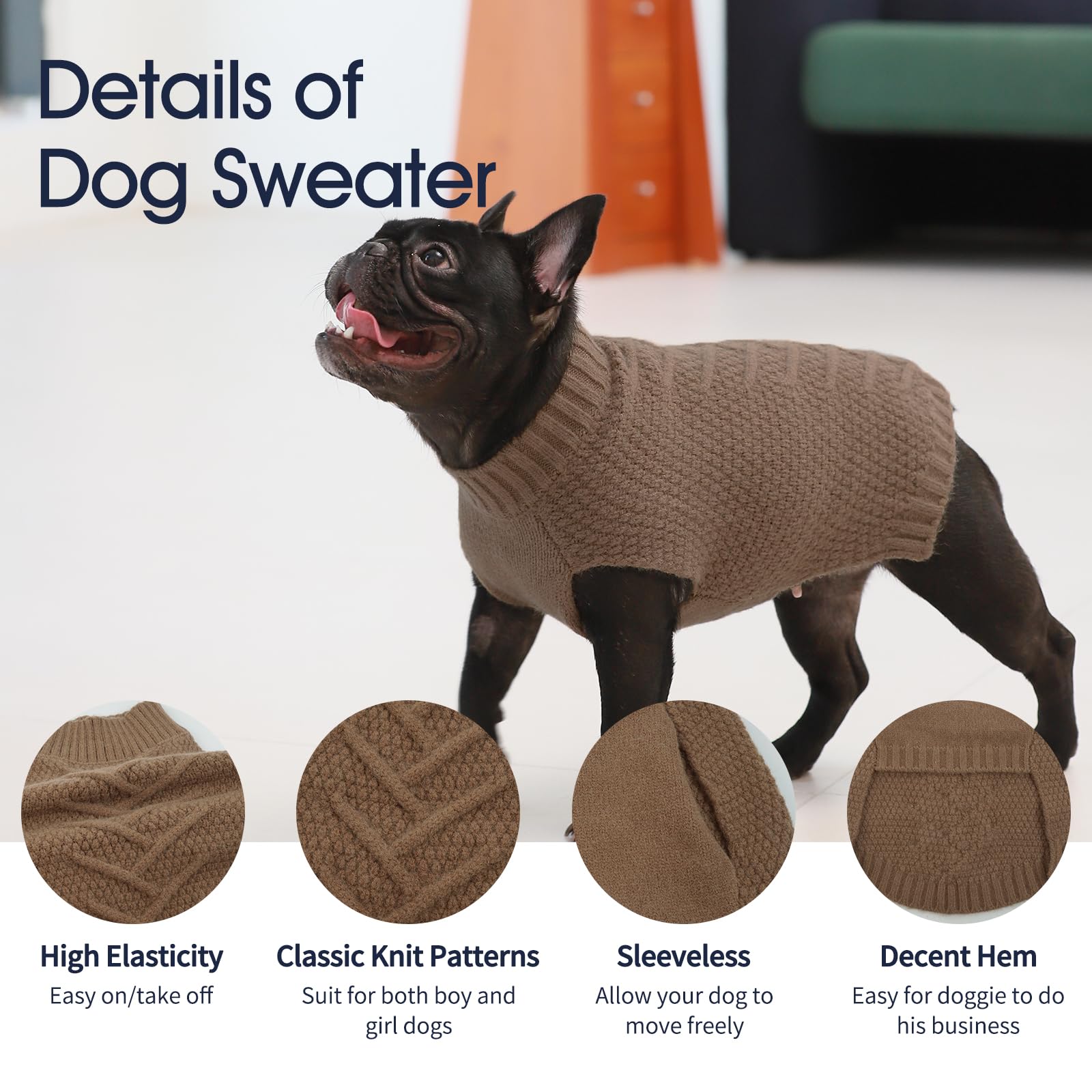 IECOii Big Dog Sweater - XXXXL Winter Coat for Extra Large Dogs, Warm Khaki-4XL Knitwear for Doberman, Great Dane