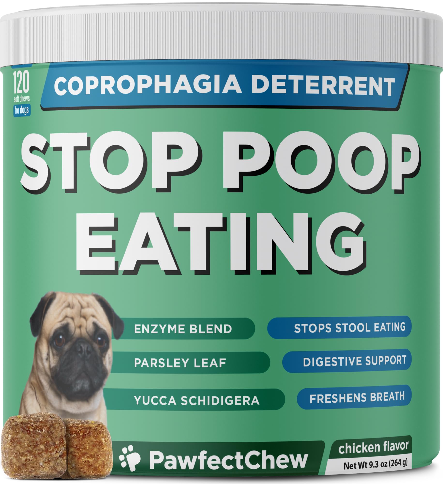 PAWFECTCHEW Coprophagia Deterrent for Dogs & Breath Aid Support - No Poo Chews for Dogs w/Probiotics, Digestive Enzymes Stop Dog
