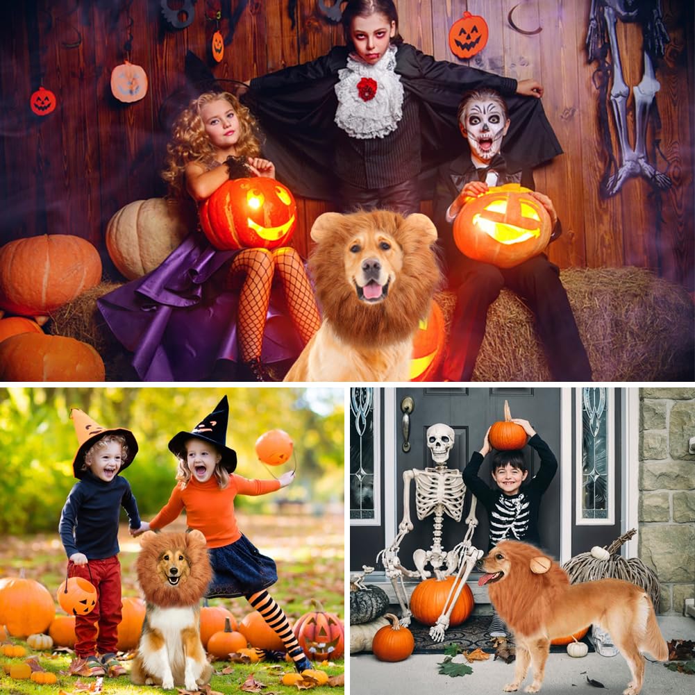 Vivifying Lion Mane For Dog, Adjustable Halloween Dog Lion Costume Wig With Ears For Medium And Large Dogs, Realistic & Funny Dog Accessory Perfect For Parties And Photoshoots (Large, Dark Brown)