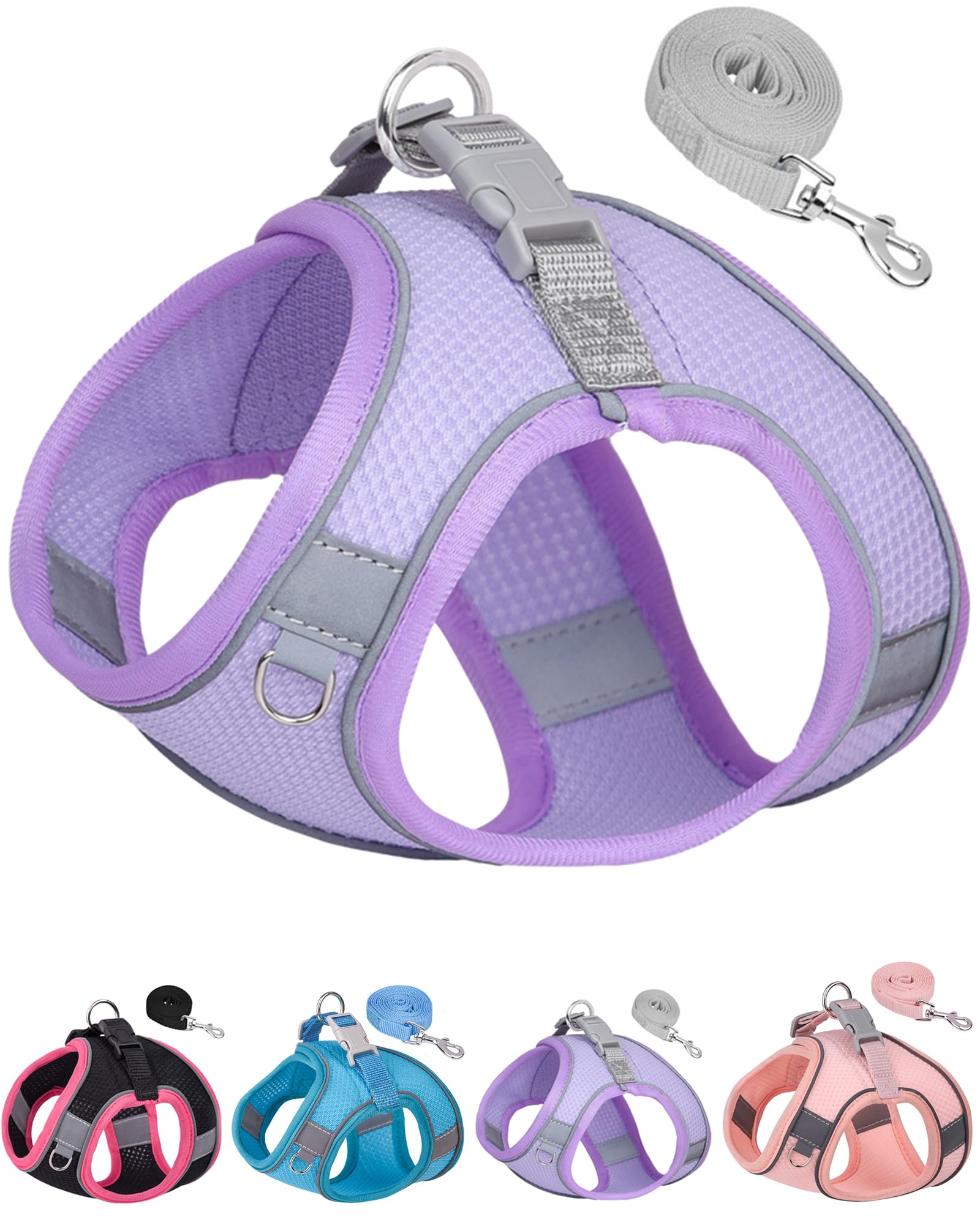 Aecllcea Puppy Harness and Leash Set Training - Dog Vest Harness for Small, Medium Dogs (Purple, L)