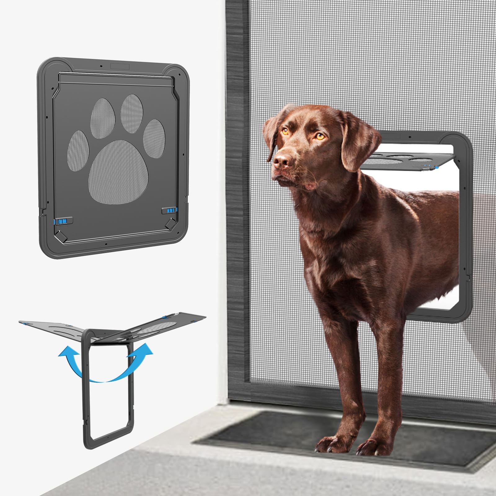 Enjoying Pet Screen Door 12.2'' X 14'' Inner Door Size, Dog Doors With Replacement Magnetic Flap Lockable Dog Screen Door, Black