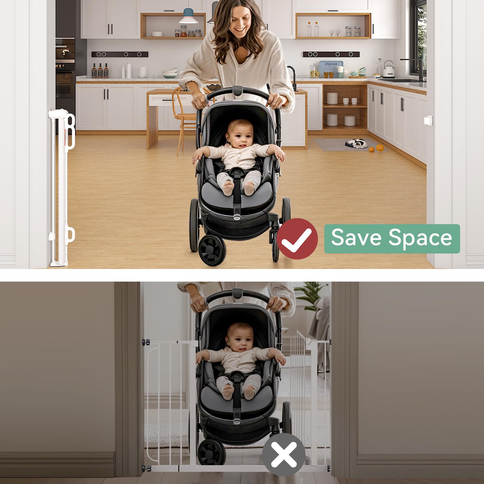 Momcozy Baby Gate 41 Tall 118 Wide ? Extra Wide ? for Large Opening Retractable Baby Gates for Child and Large Pets Safety D