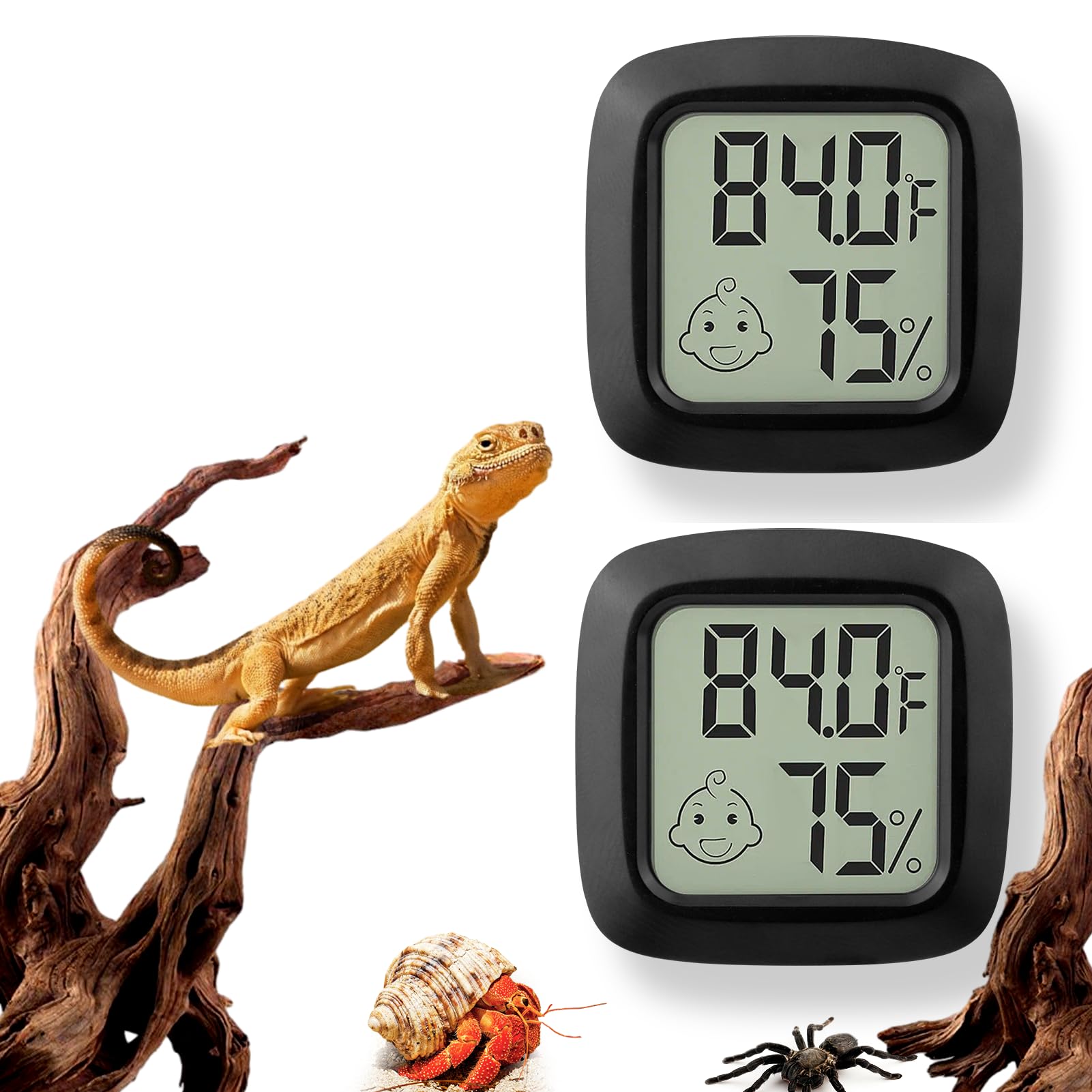 2 Pcs Reptile Thermometer And Humidity Gauge For Bearded Dragon With On-Off, Reptile Tank Accessories For Jumping Spider, Leopar