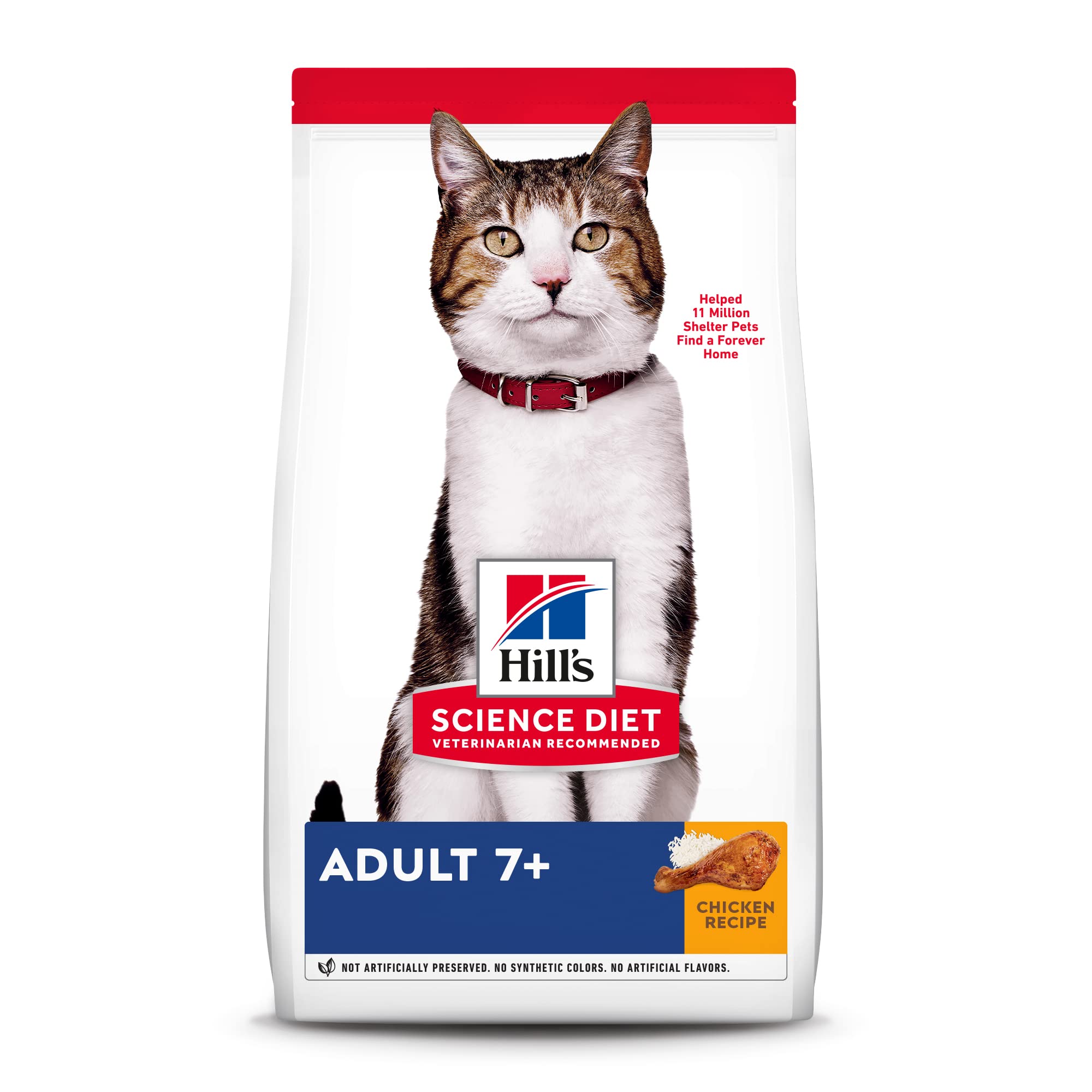Hills Science Diet Adult 7+, Senior Adult 7+ Premium Nutrition, Dry Cat Food, Chicken Recipe, 4 lb Bag