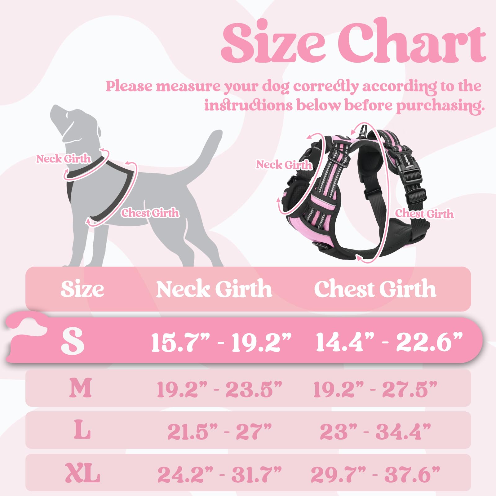Rabbitgoo Dog Harness Small Sized, No Pull Pet Harness With 3 Buckles, Adjustable Soft Padded Pooch Vest With Instant Control Handle, Easy Walking Reflective Pet Vest For Small Dogs, Pink, S