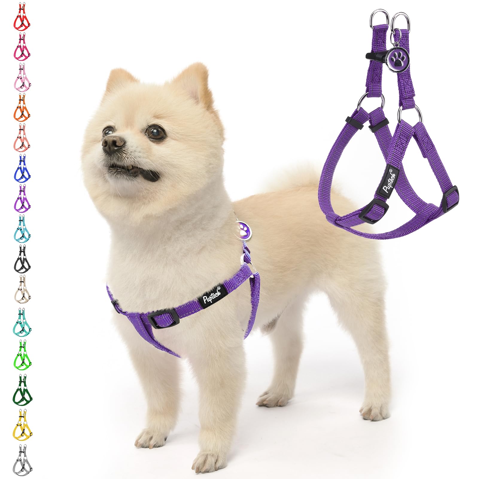 Pupteck No Pull Dog Harness Soft Adjustable Basic Nylon Step In Puppy Vest Outdoor Walking With Id Tag, Reflecive Purple, S