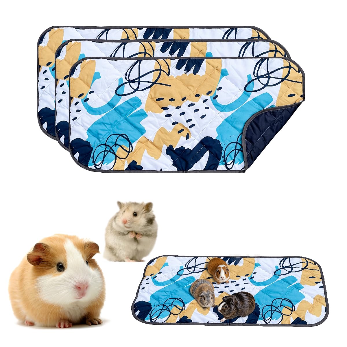 3 Pcs Guinea Pig Cage Liners, Washable Guinea Pig Cage Liner, Reusable & Anti Slip & Waterproof, Absorbent Guinea Pig Pee Pad Fo