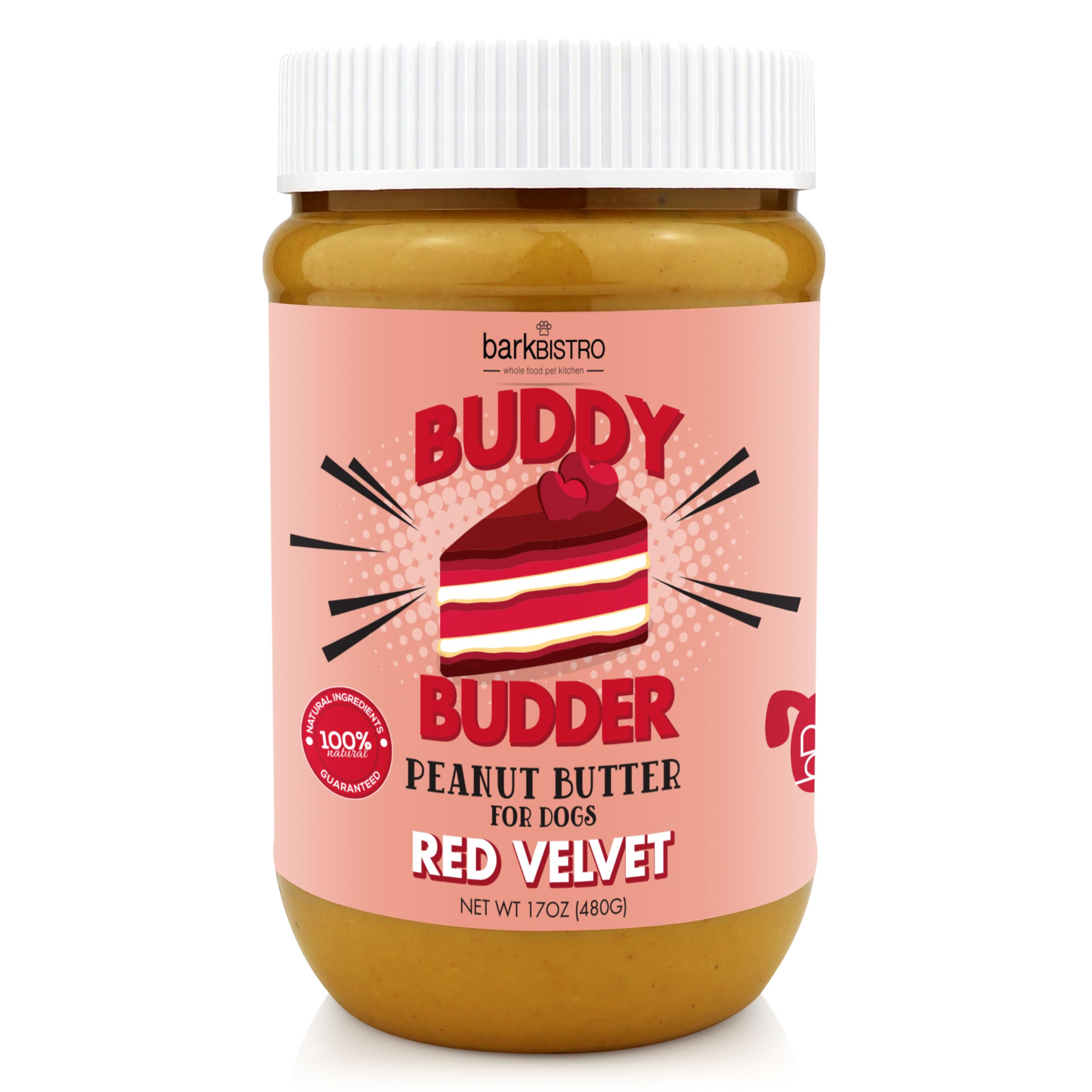 BUDDY BUDDER Red Velvet, 100% Natural Dog Peanut Butter, Healthy Peanut Butter Dog Treats, Stuff in Toy, Dog Pill Pocket, Made i