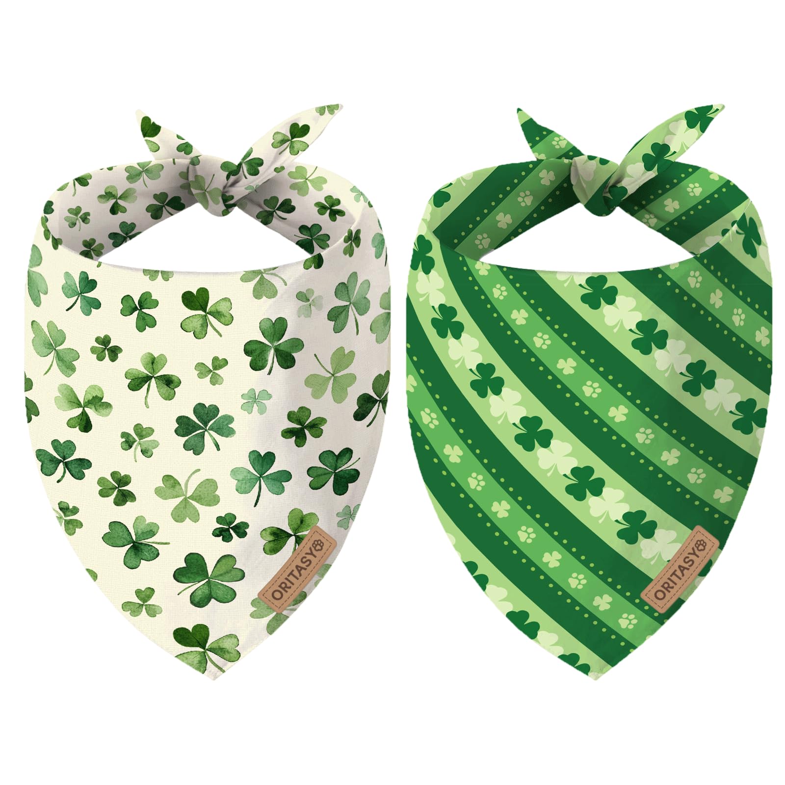 Oritasy St. Patrick's Day Dog Bandanas, 2-Pack Triangle Reversible Love Pet Scarves, Premium Fabric, Irish Bandana for All Dogs 