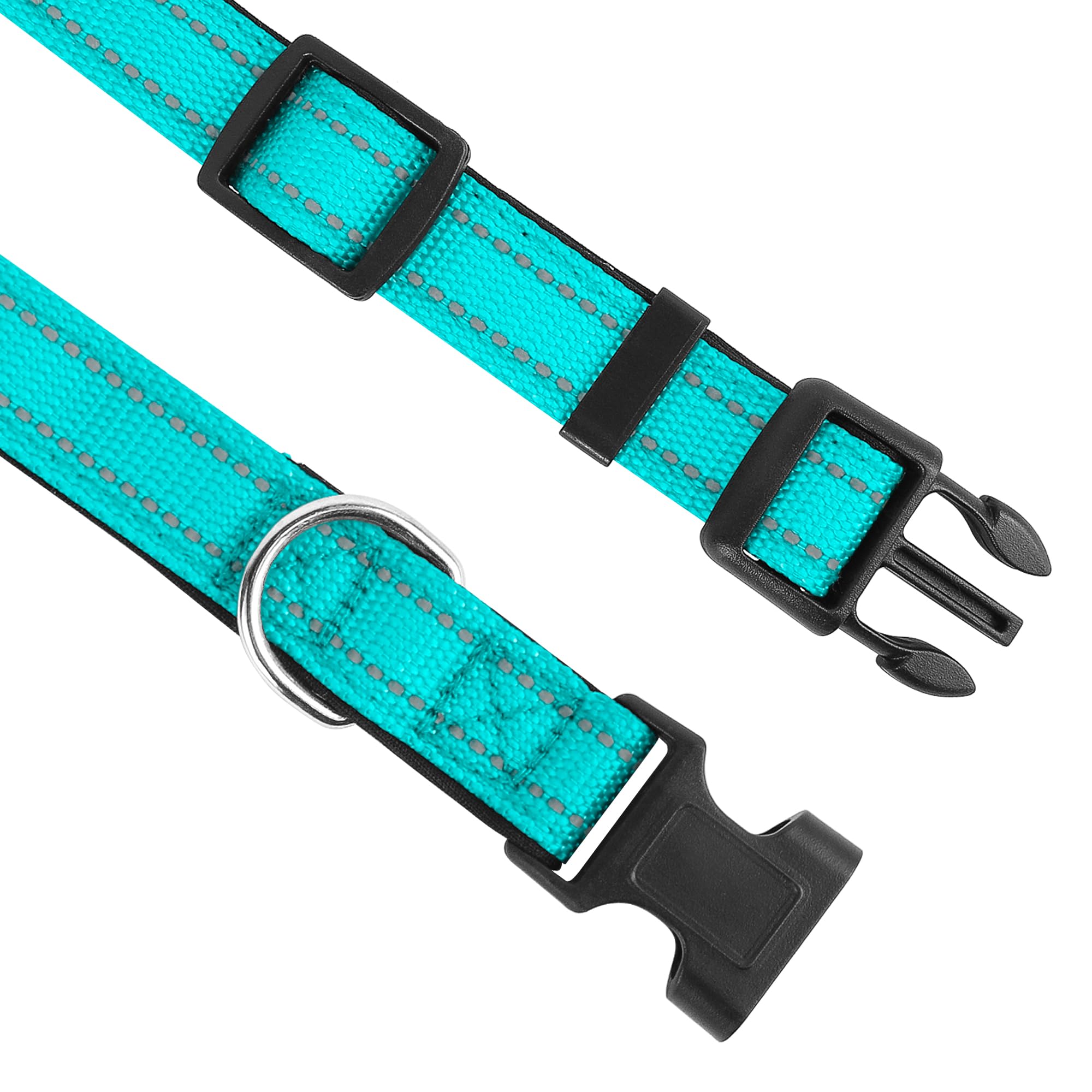 Pwod Reflective Dog Collar, Adjustable Soft Neoprene Padded Nylon Pet Collars With Buckle For Medium Dogs, Teal,M