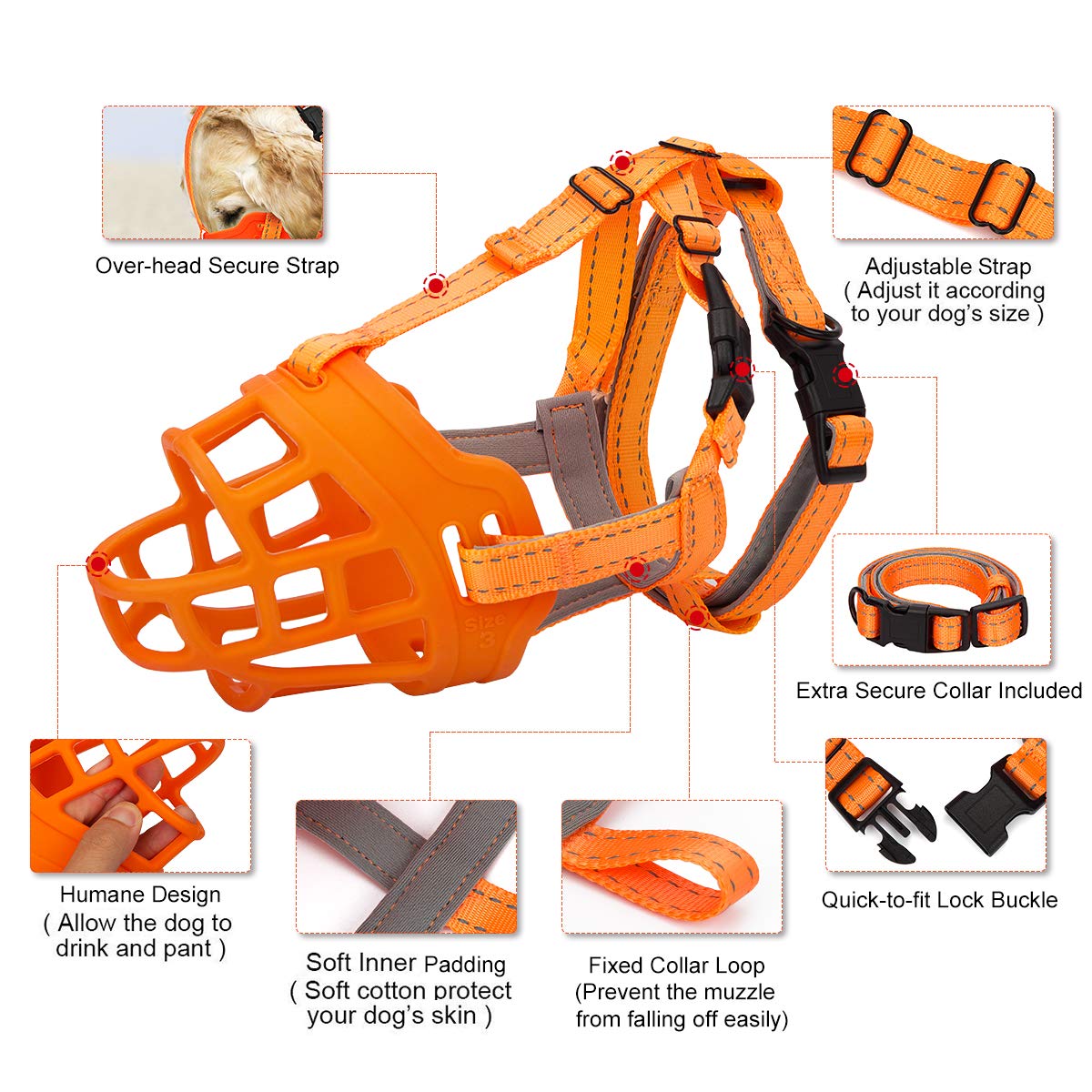 Barkless Dog Muzzle, Soft Silicone Basket Muzzle For Dogs, Allows Panting And Drinking, Prevents Unwanted Barking Biting, And Ch