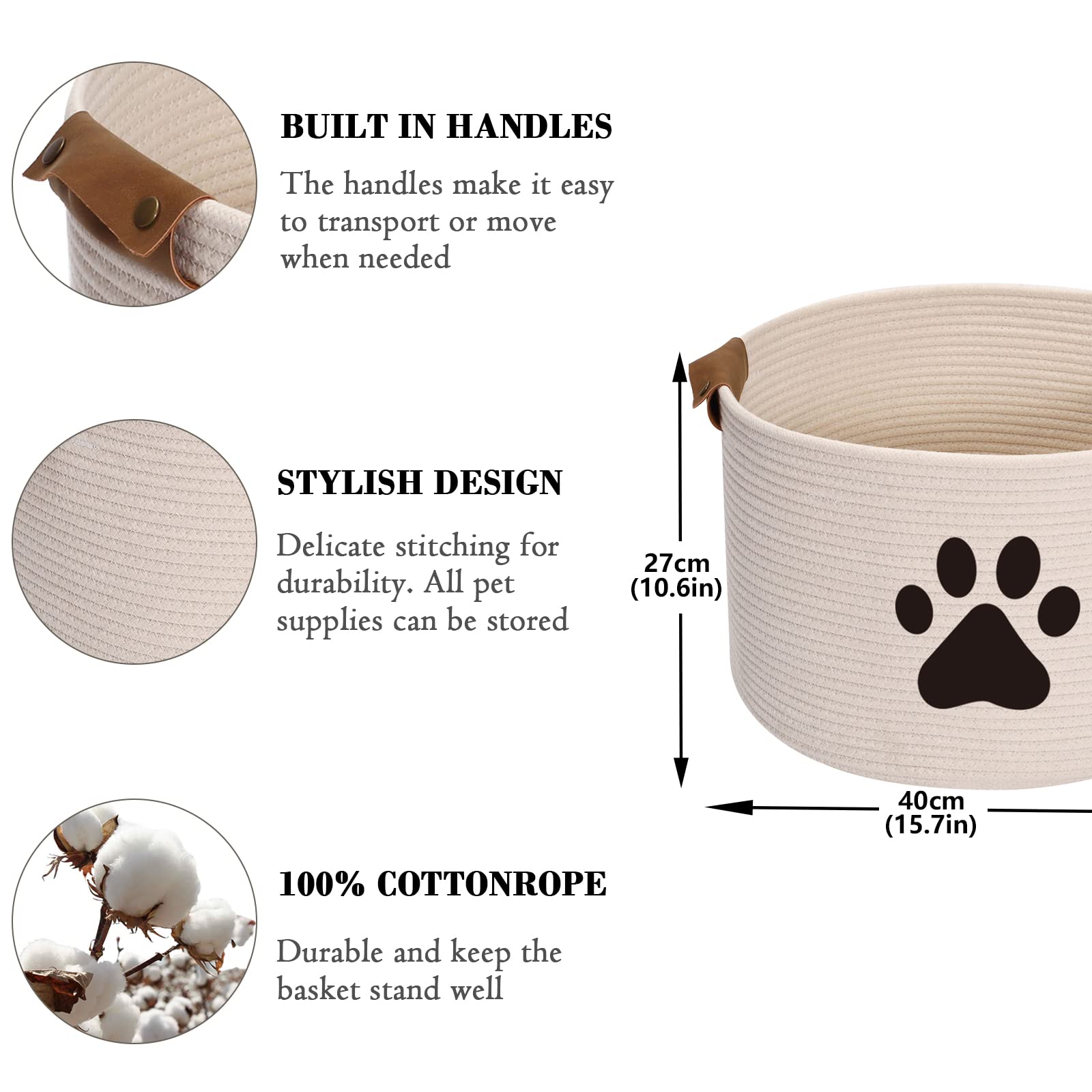 Morezi Dog Toy Bin Pet Cat Toy Box Baskets In Large Suff Storage - Perfect For Collect Toys, Grooming Stuff, Closthing, Diapers For Living Room, Playroom, Closet, Home - Beige