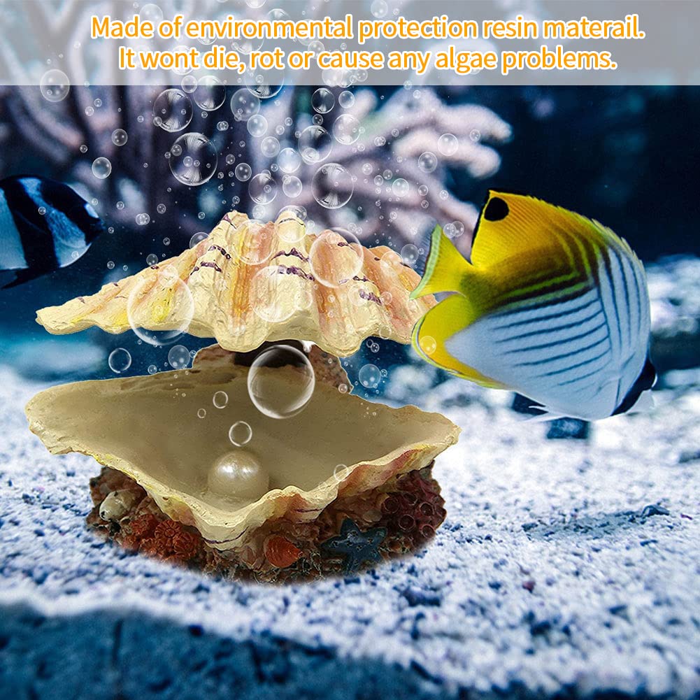 Abnaok Aquarium Shell Decoration, Tropical Clam Live-Action Ornament, For Fish Tank Aerating, Aquarium Oxygenated - Shell Pearl Air Stone Bubble Decoration