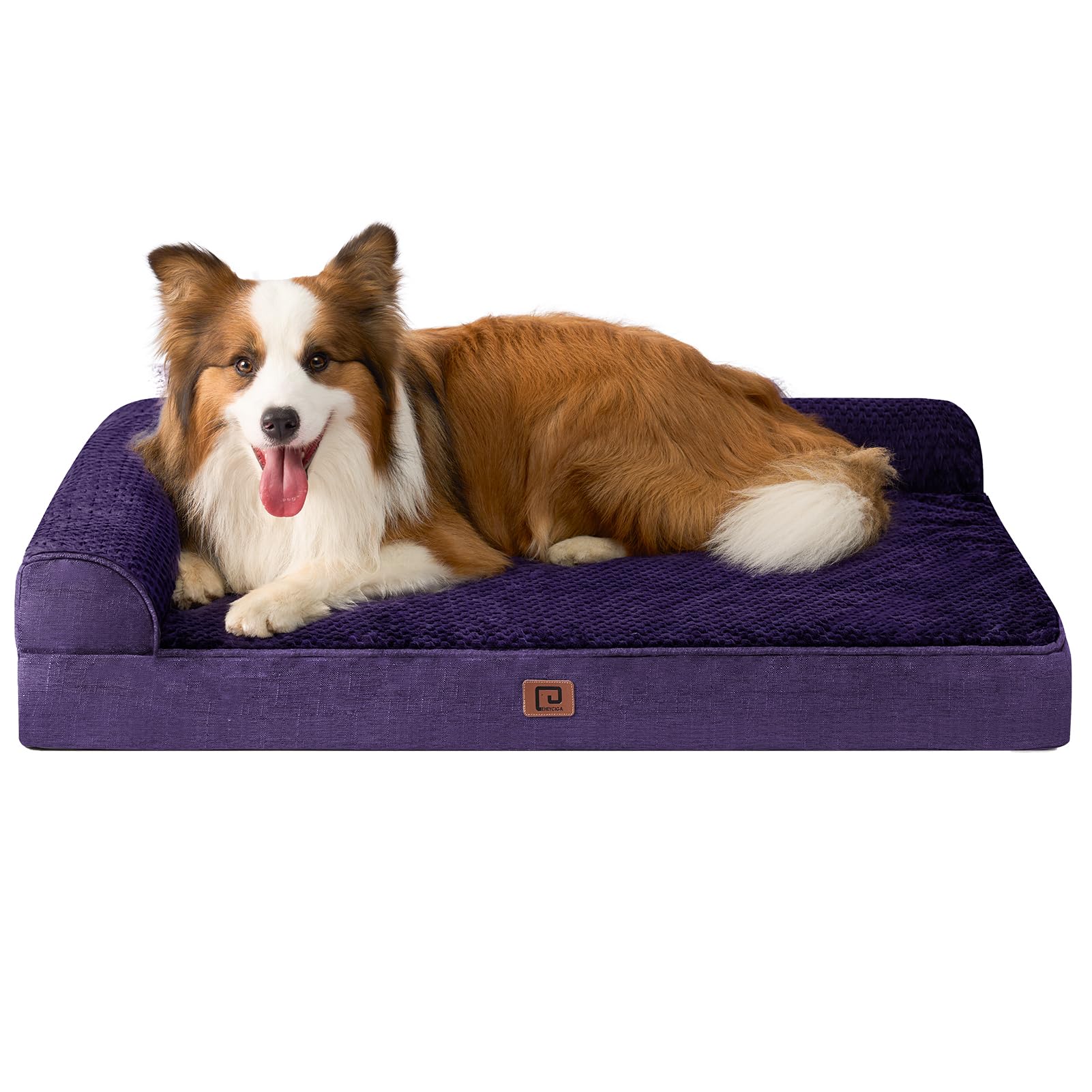Eheyciga Memory Foam Large Dog Bed, Orthopedic Dog Beds For Large Dogs, Waterproof Egg Crate Dog Couch Bed With Washable Removable Cover And Non-Slip Bottom, L Shaped Dog Bed, Purple