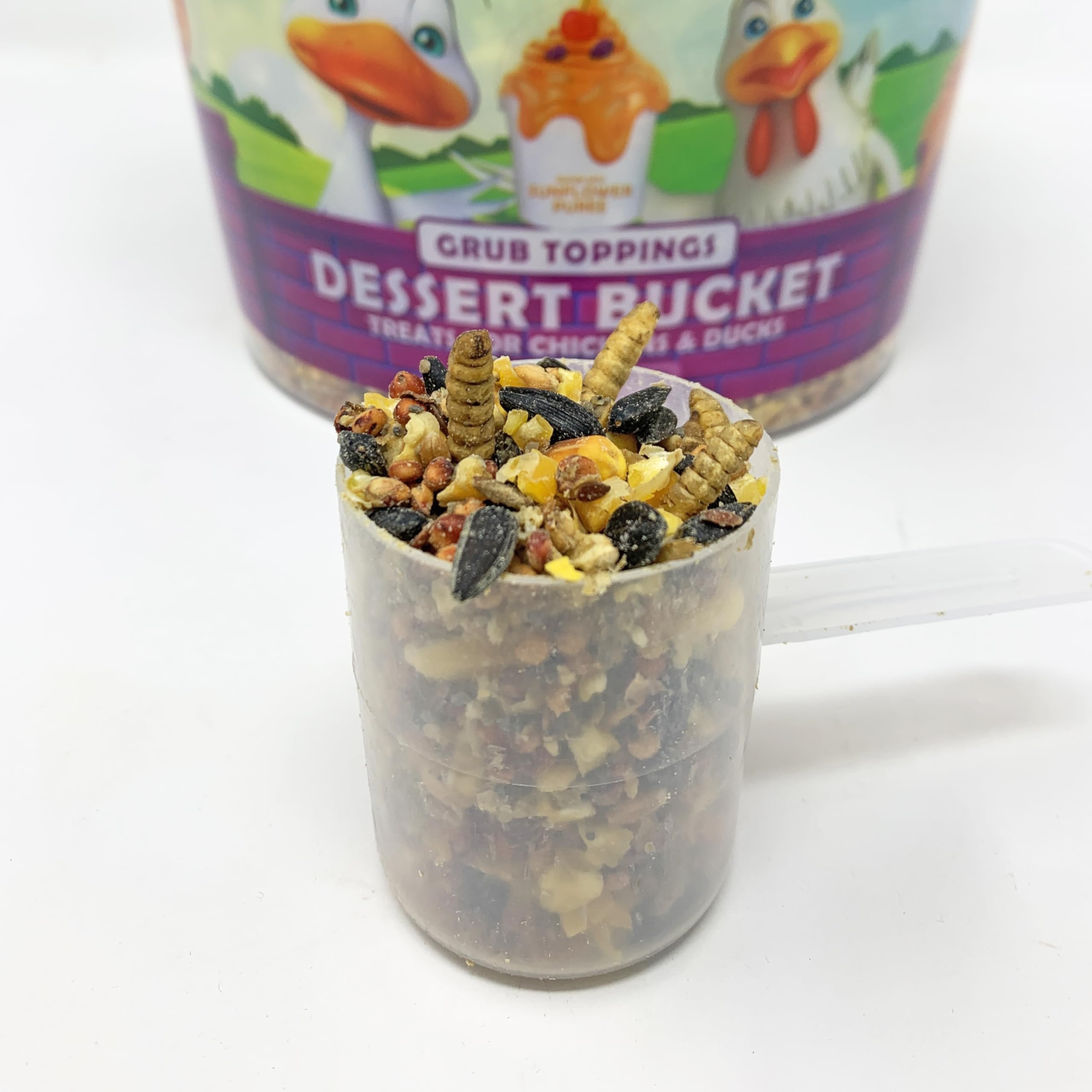 Pecking Order Dessert Bucket Grub Toppings (5 LB) Treat for Chickens Inside Bucket with Handle and Treat Scoop