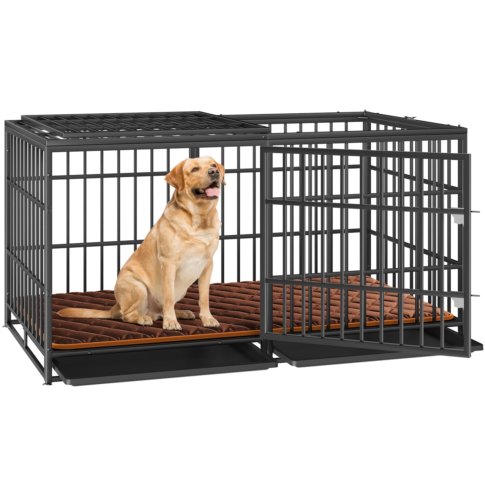 Rovibek 61 Inch Heavy Duty Dog Crate, Indestructible Dog Crate, High Anxiety Steel Dog Crates, Indoor Escape Proof Dogs Crate wi