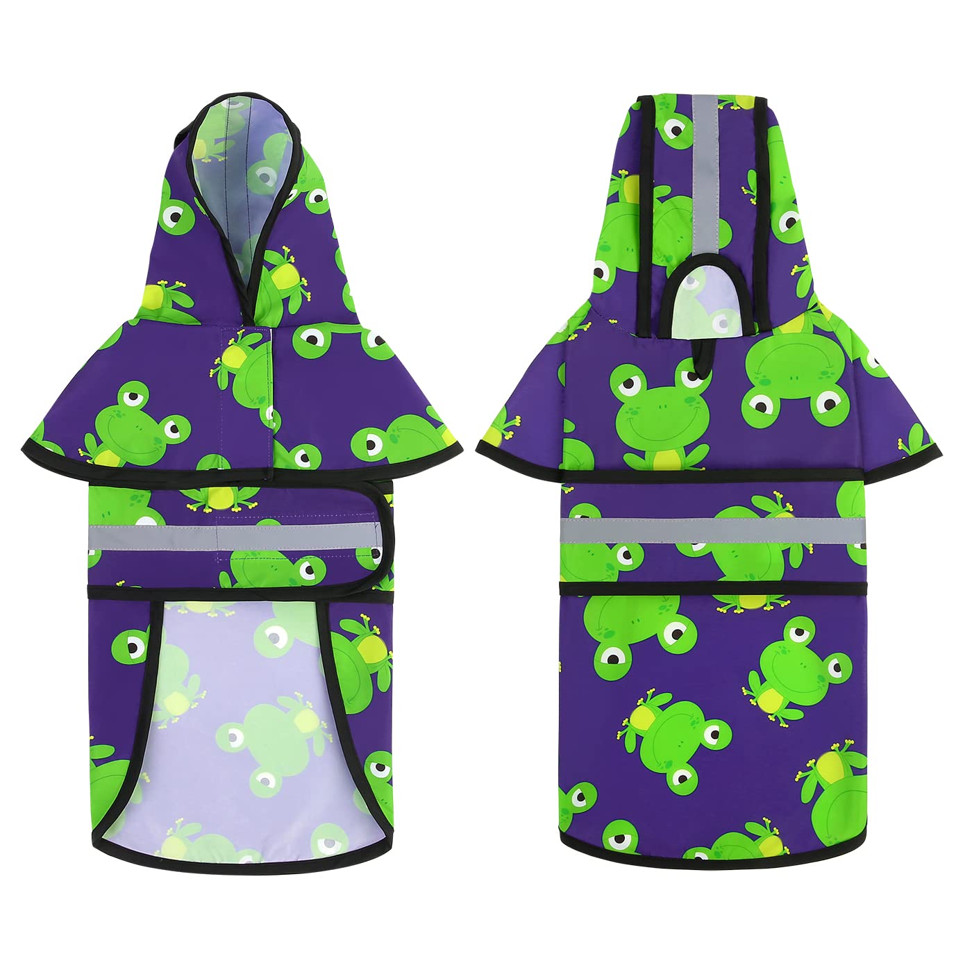 Hde Dog Raincoat Hooded Slicker Poncho For Small To X-Large Dogs And Puppies Frogs - L