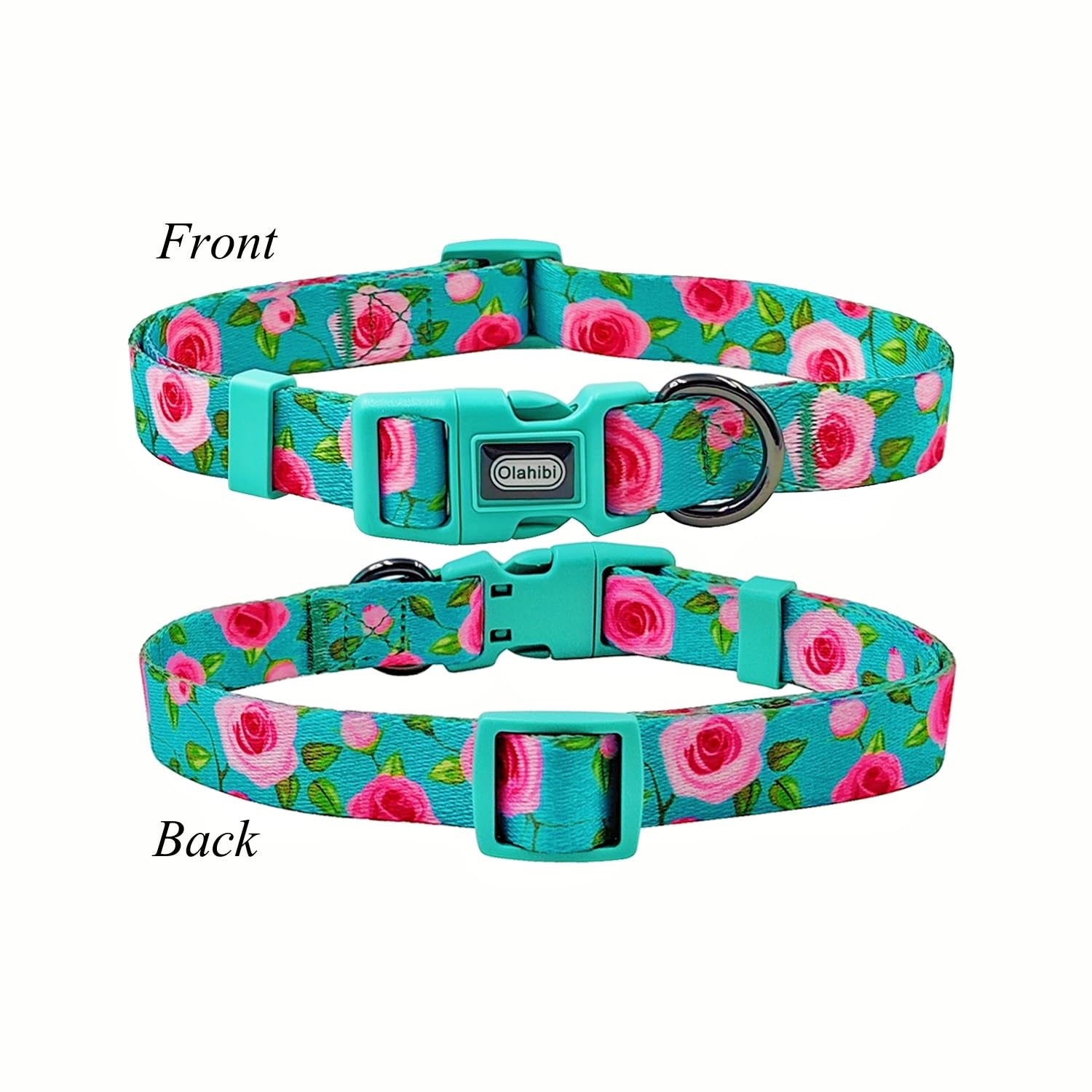 Olahibi Dog Collar And Leash Set, Rose Pattern, Polyester Material, 5Ft Matching Leash, For Large Dogs.(L, Green Rose Set)