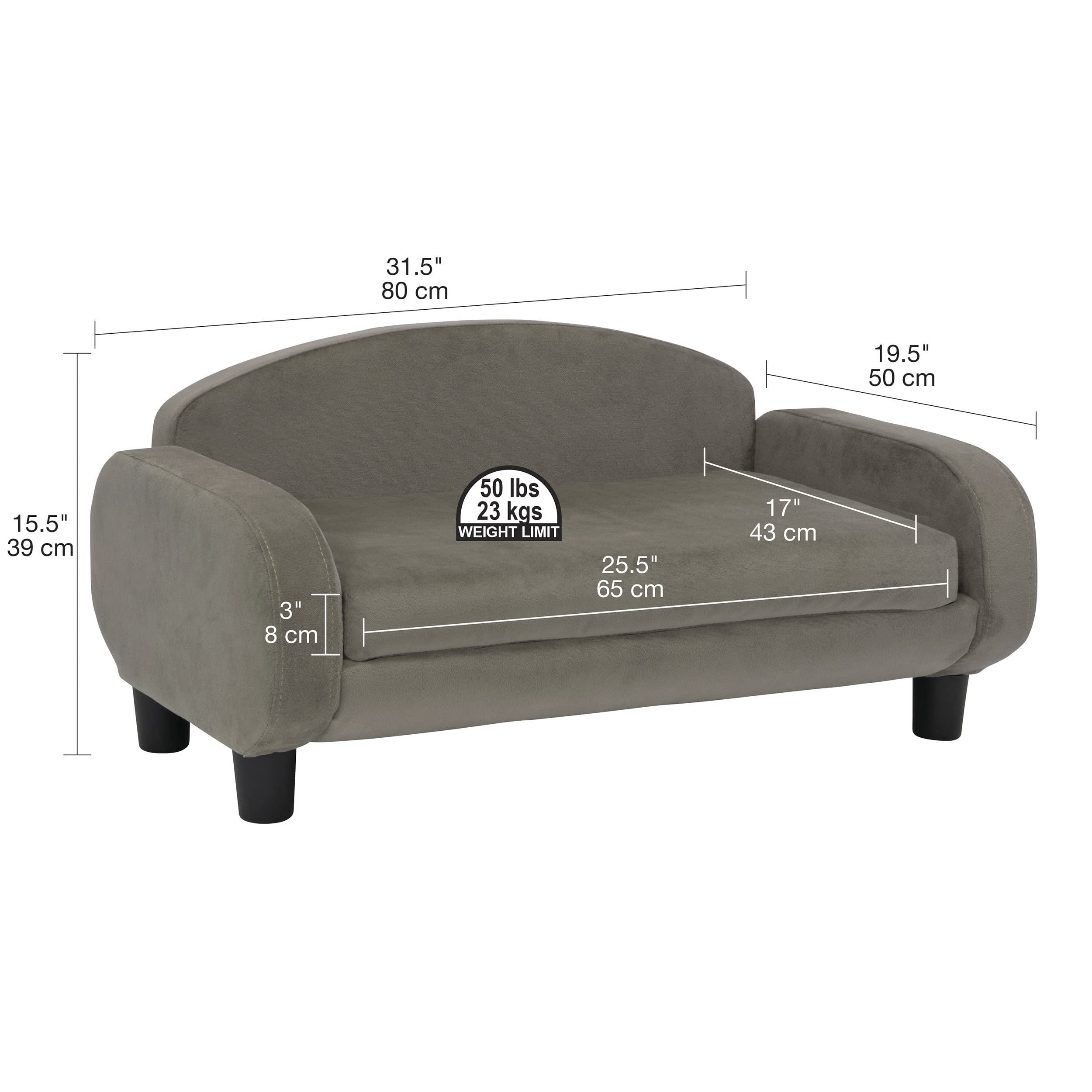 Paws & Purrs Modern Pet Sofa 31.5 Wide Low Back Lounging Bed with Removable Mattress Cover in Espresso/Ash