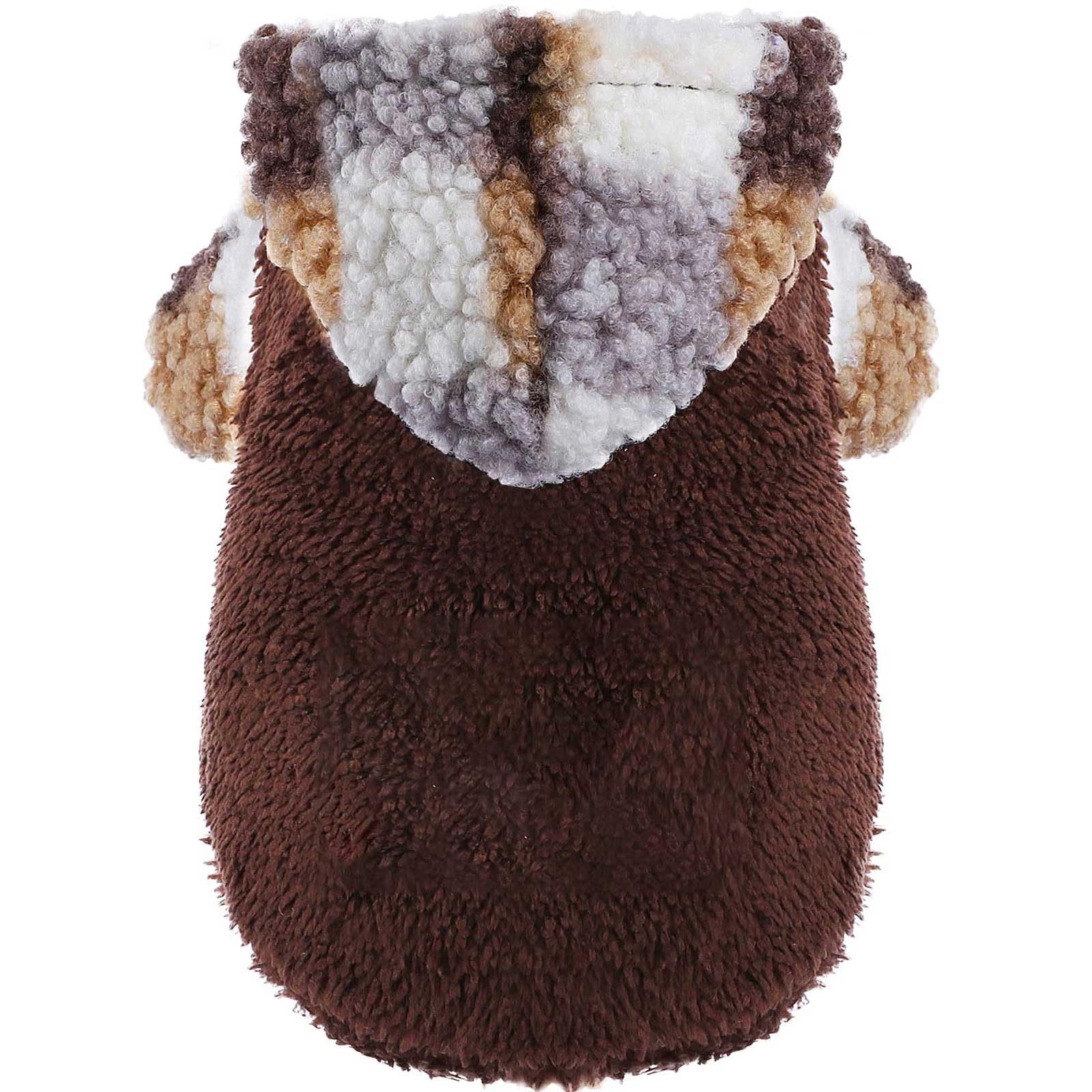 Fleece Dog Sweater Hoodie Warm Fuzzy Velvet Sweaters Winter Clothes For Small Dogs Girl Boy (Brown Plaid, Xxs)