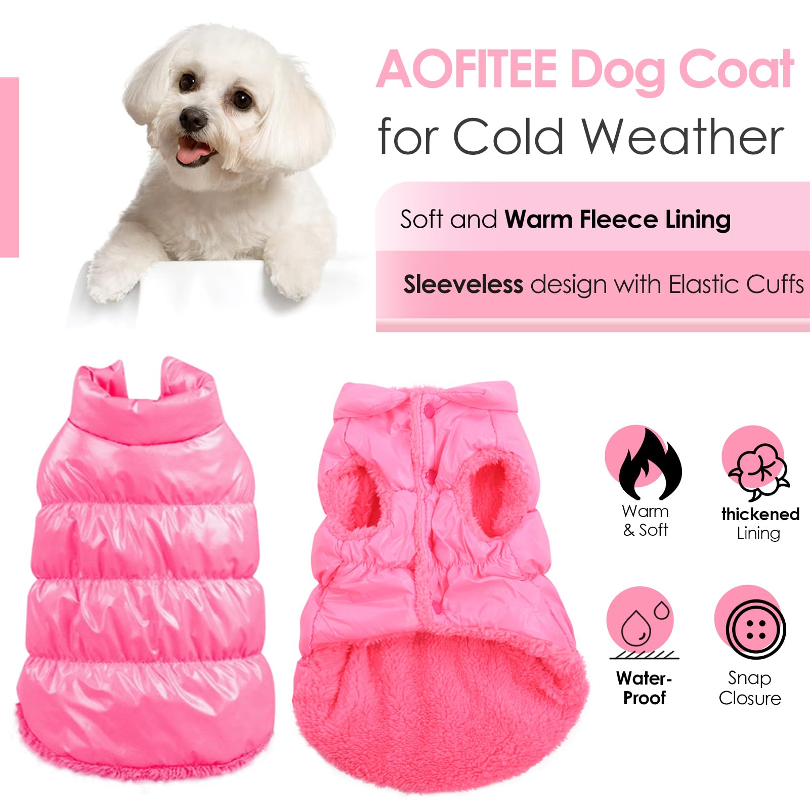 AOFITEE Waterproof Dog Coat, Winter Jacket for Small Dogs, Fleece Snowsuit, Warm Puffer Jacket, Cozy Pet Winter Vest, Cold Weath