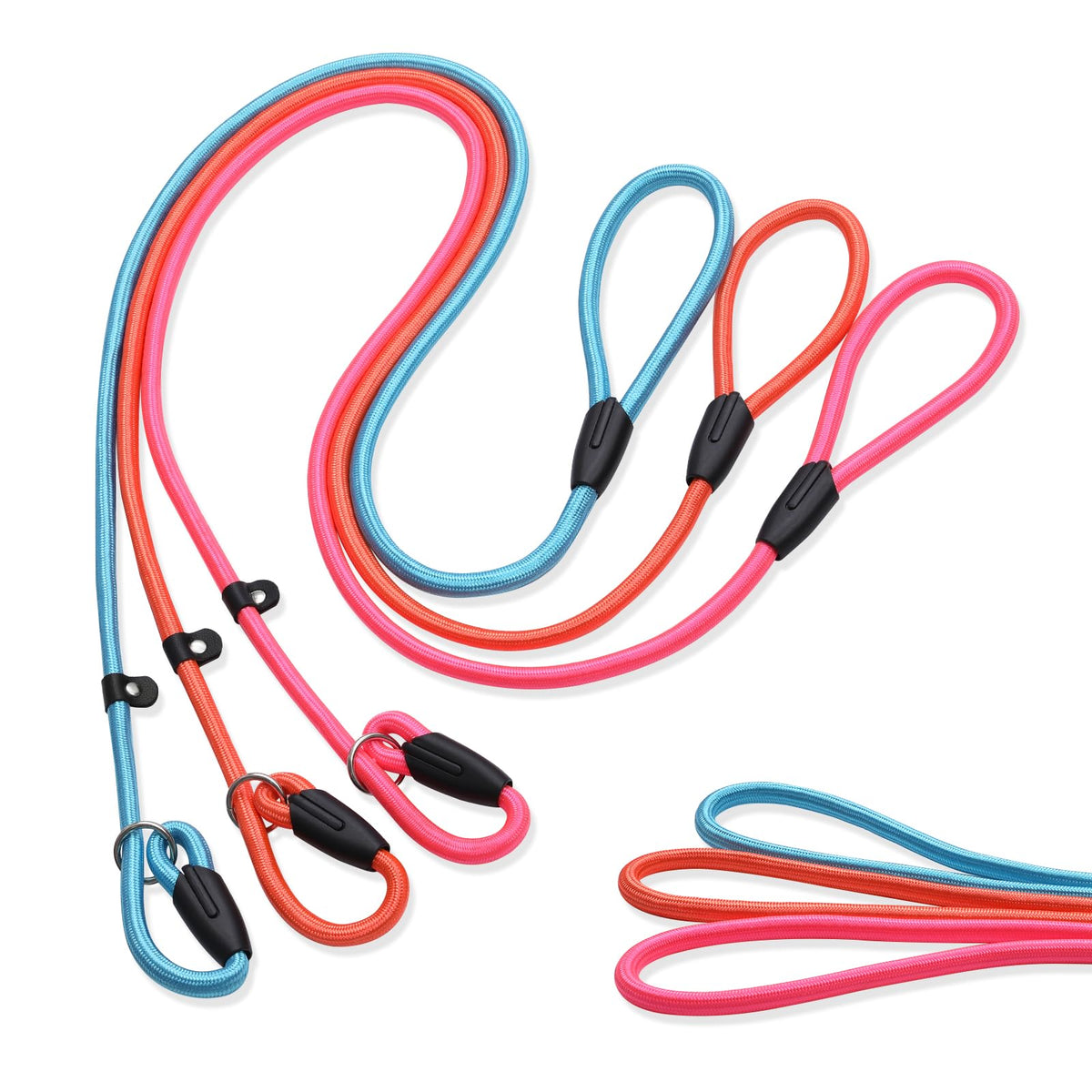Fovrlzse 3 - Pack Of Super - Strong Slip Lead Dog Leashes: Ideal Training Leashes For All Dog Sizes - Pink, Orange & Blue! Perfe