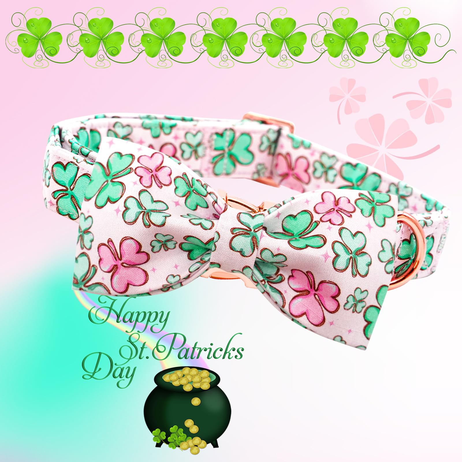 Lionheart Glory Dog Bow Collar St. Patrick'S Day Dog Collar For X-Small Dogs, Adjustable Green Collars Lucky Clover Shamrock Dog