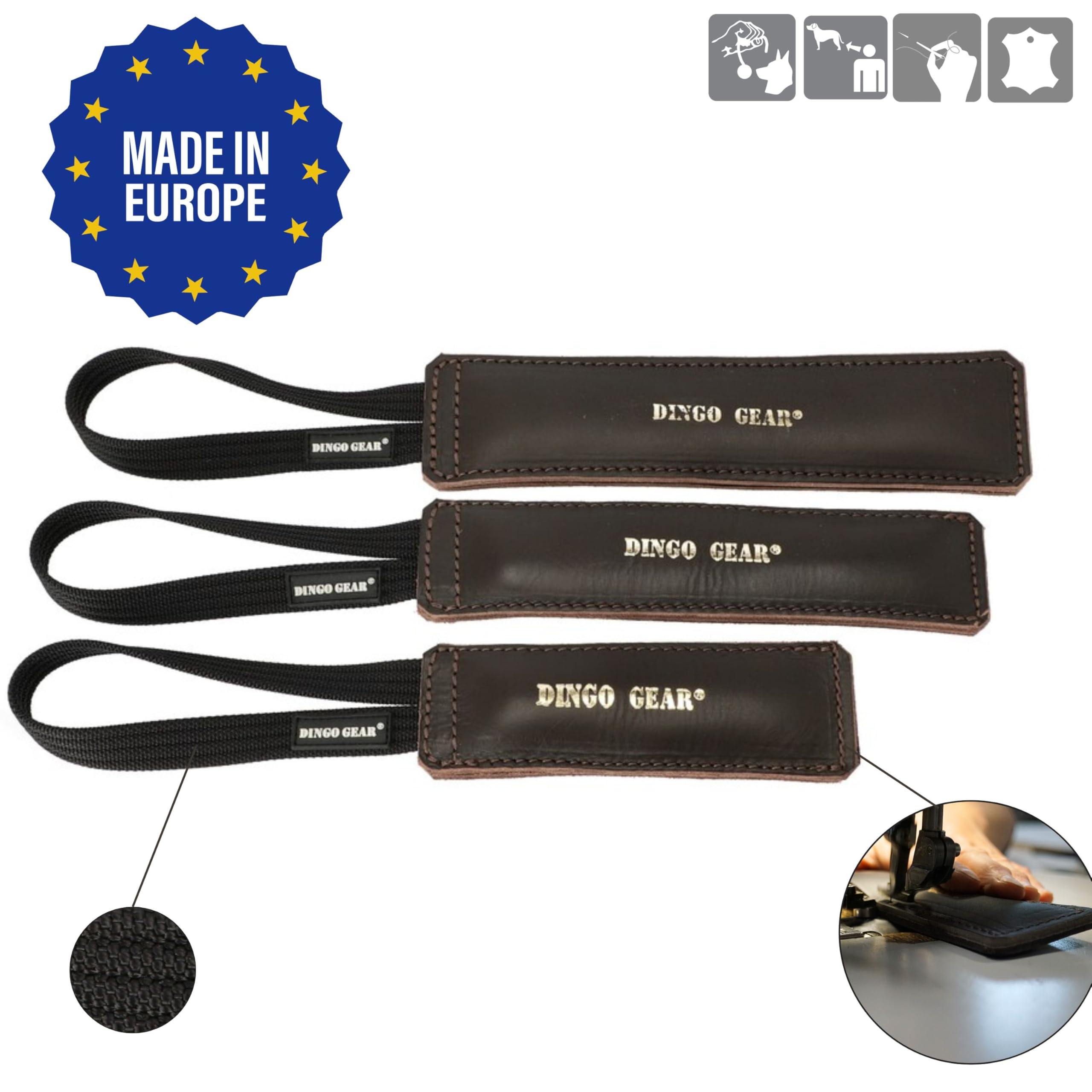 Dingo Gear Dog Bite Tug Handmade of Brown Grain Leather Strong, Chocolate, 0.1 kg