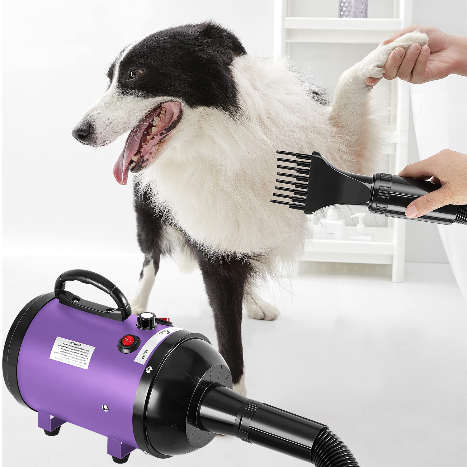 Nestroad Dog Dryer High Velocity Dog Hair Dryer,4.3Hp/3200W Dog Blower Grooming Force Dryer With Stepless Adjustable Speed,Professional Pet Hair Drying With 4 Different Nozzles For Dogs Pets,Purple