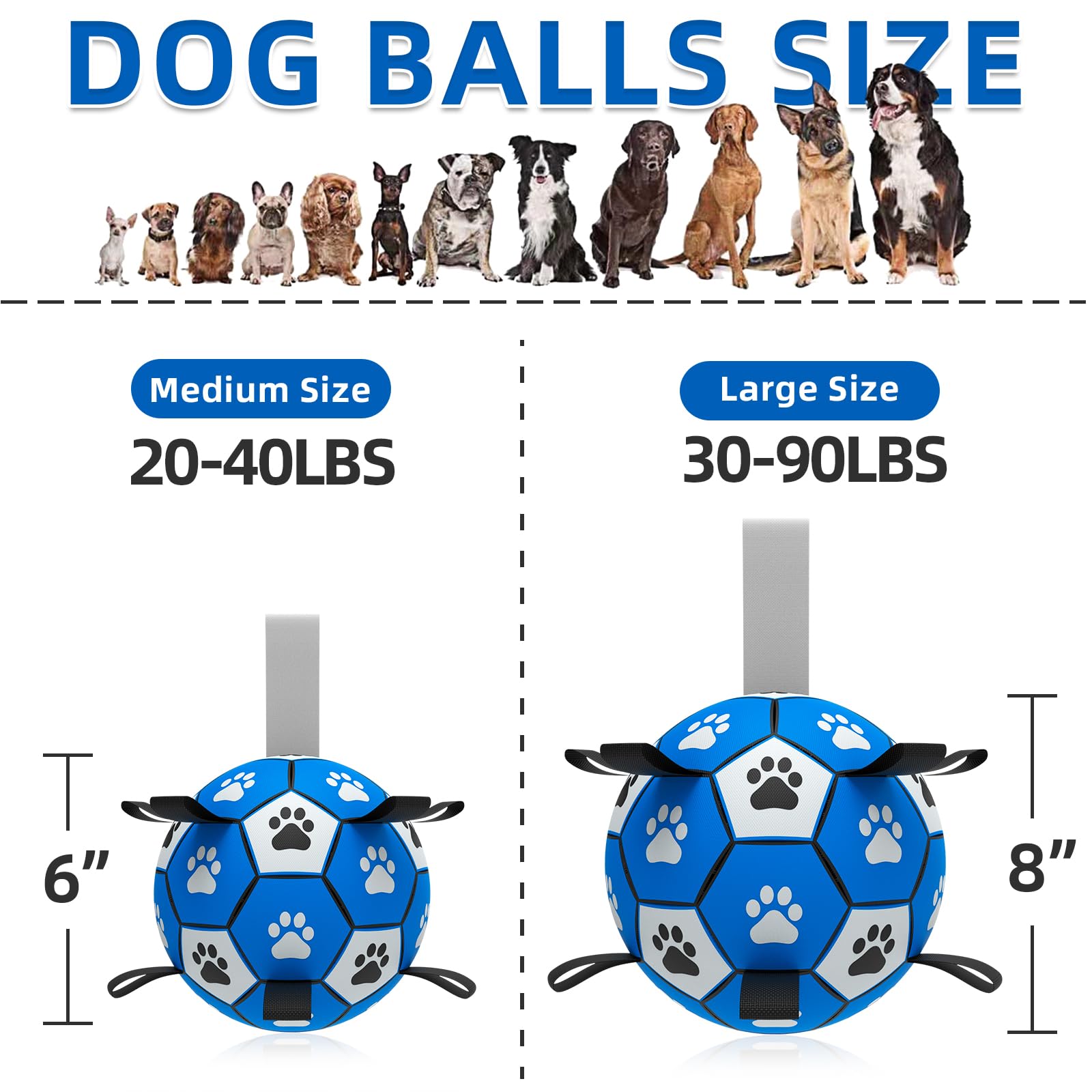 Qdan Dog Ropes Toys Soccer Ball With Straps, Interactive Dog Toys For Tug Of War, Puppy Birthday Gifts, Dog Tug Toy, Dog Water Toy, Durable Dog Balls For Small & Medium Dogs-Blue&Grey(6 Inch)