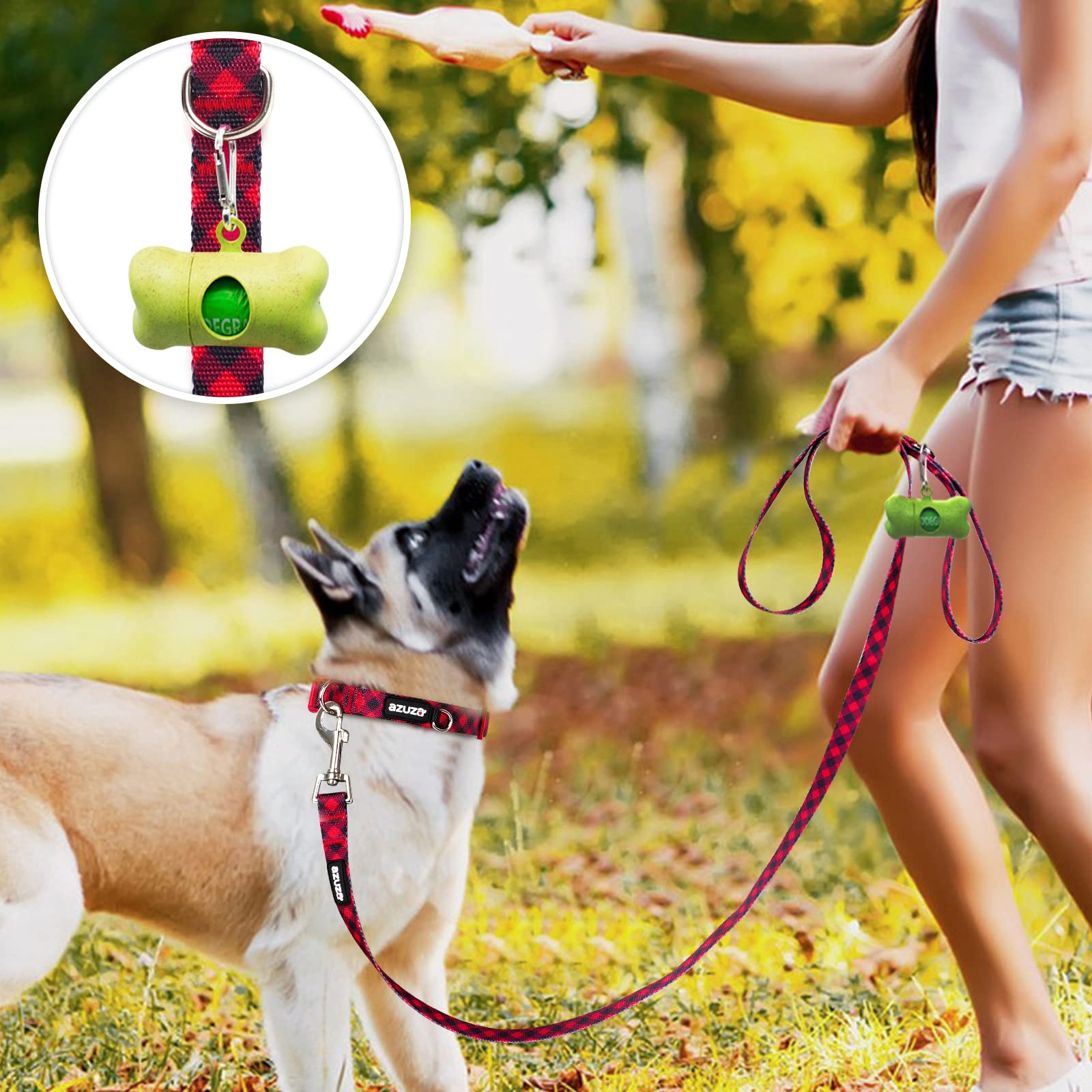 Azuza 3 Pack Christmas Nylon Dog Leashes Strong & Durable Buffalo Check Basic Dog Leash With Easy To Use Collar Hook For Large D