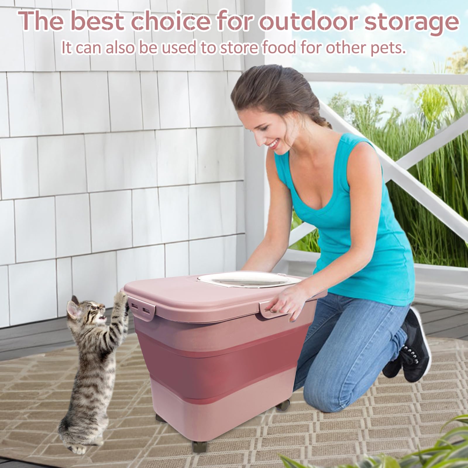 Secoat Collapsible Cat Litter Storage Container With Rolling Casters,20 Lbs Cat Litter Storage With Wheels,Airtight Lids,Cat Lit