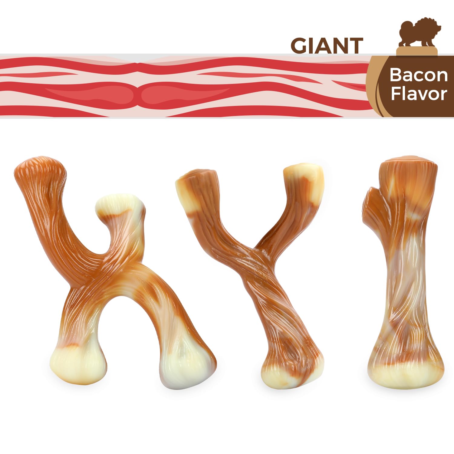 Tikaton Holiday 3-Pack Durable Dog Chew Toys For Aggressive Chewers, Bacon Flavor, Extra Large
