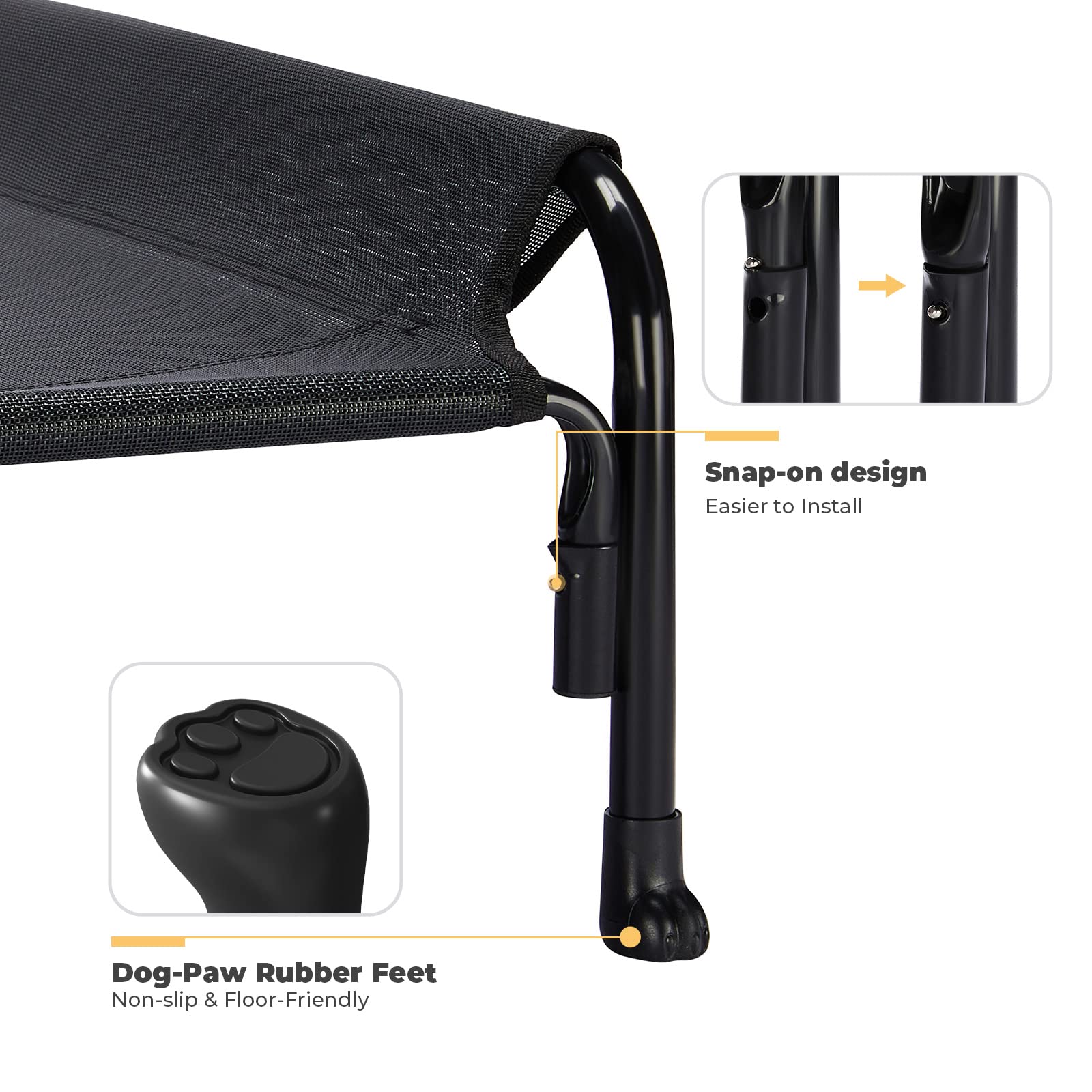 Veehoo Elevated Dog Bed, Outdoor Raised Dog Cots Bed For Large Dogs, Cooling Camping Elevated Pet Bed With Slope Headrest For Indoor And Outdoor, Washable Breathable, Large, Black, Cwc2204