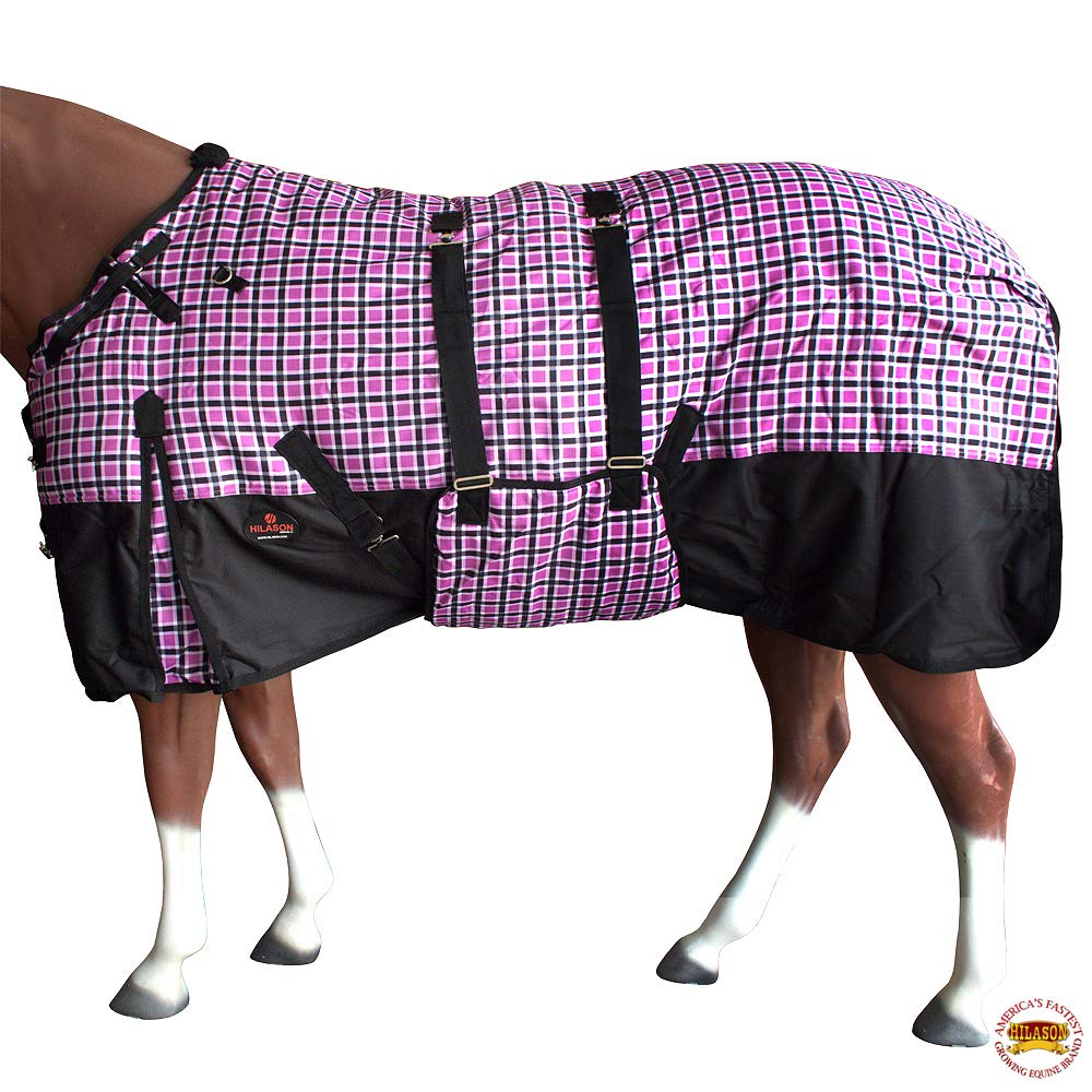 Hilason Pink Black Plaid 78 In 1200D Winter Waterproof Poly Horse Blanket Belly Wrap | Horse Blanket | Horse