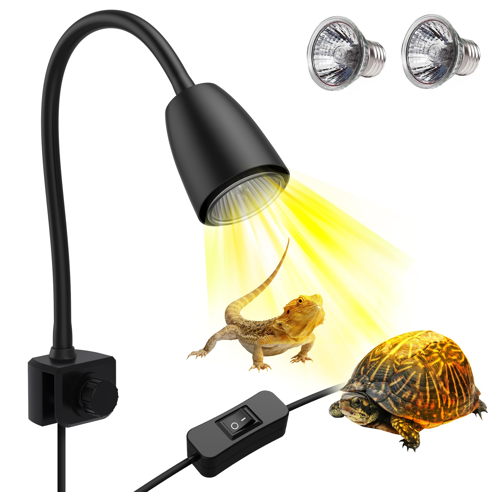 Moonorange Upgrade Reptile Heat Lamp, 360 Rotatable Light Lamp With 2Pcs Longlasting Basking Bulbs (25W + 50W), Suitable For Tur