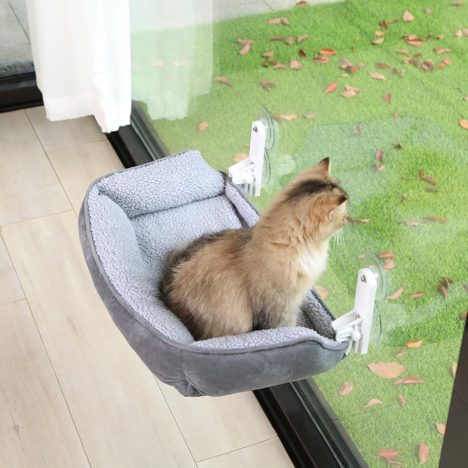Zakkart Foldable Cat Hammock For Window With Bolster - Cordless, Fold-Up, Three-Side Bolstered Machine Washable Fluffy Bed, Robu