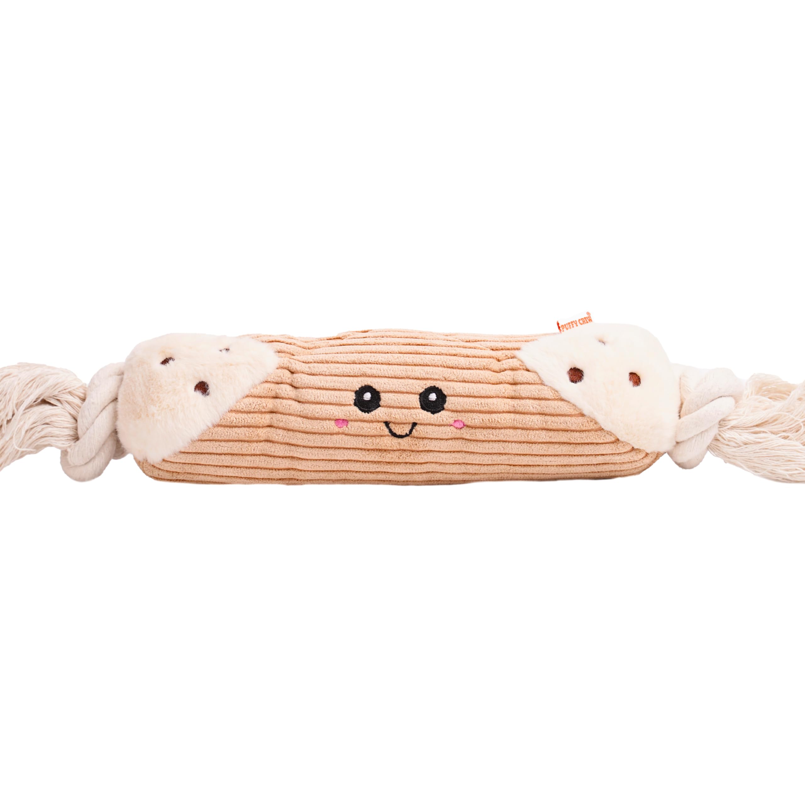 Puffy Crew Squeaky Dog Plush Toy, Bakery Bite_Stick Collection, 12, for Various Sized Dogs (Cannoli, Large)