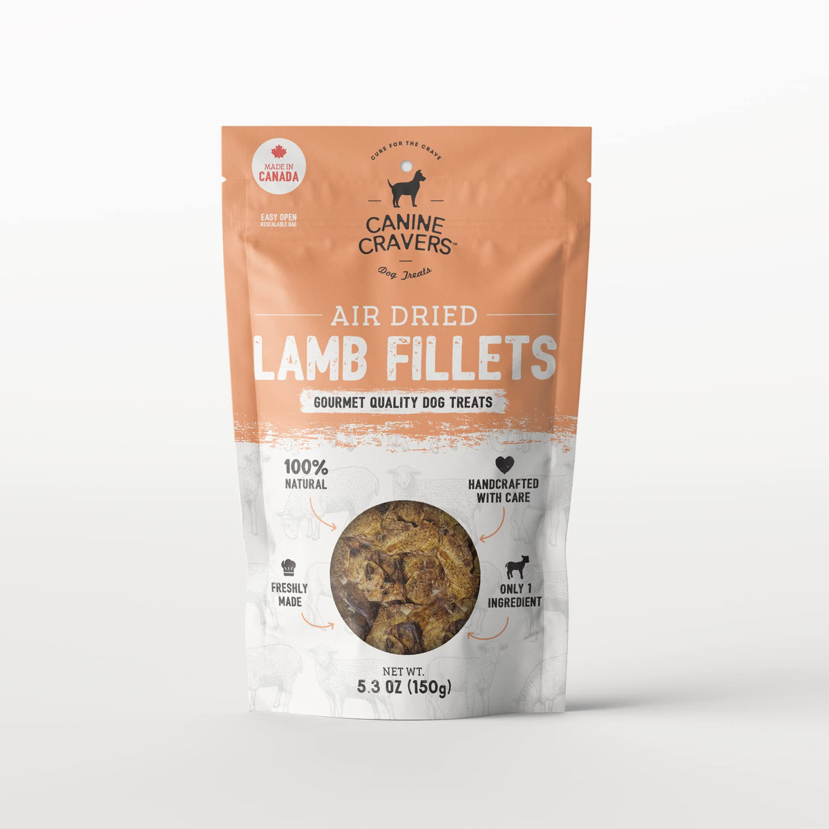 Canine Cravers Single Ingredient Dog Treats - Premium Lamb Fillets - Human Grade Air Dried Hypoallergenic Pet Food - Grain, Gluten, And Soy Free - 100% All Natural - 5.3 Ob