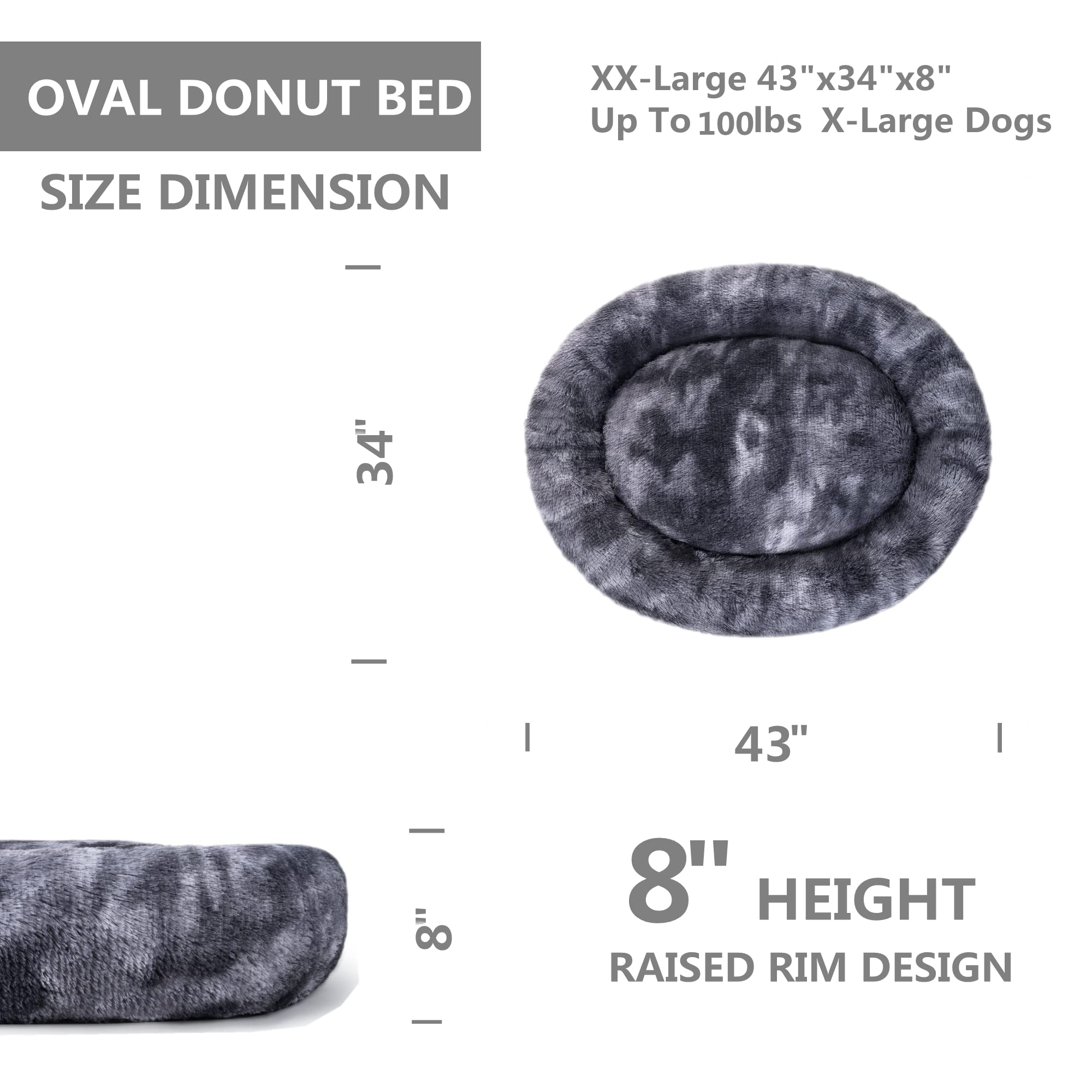 Coohom Oval Calming Donut Cuddler Dog Bed,Shag Faux Fur Cat Bed Washable Round Pillow Pet Bed(30''/36'') For Small Medium Dogs (