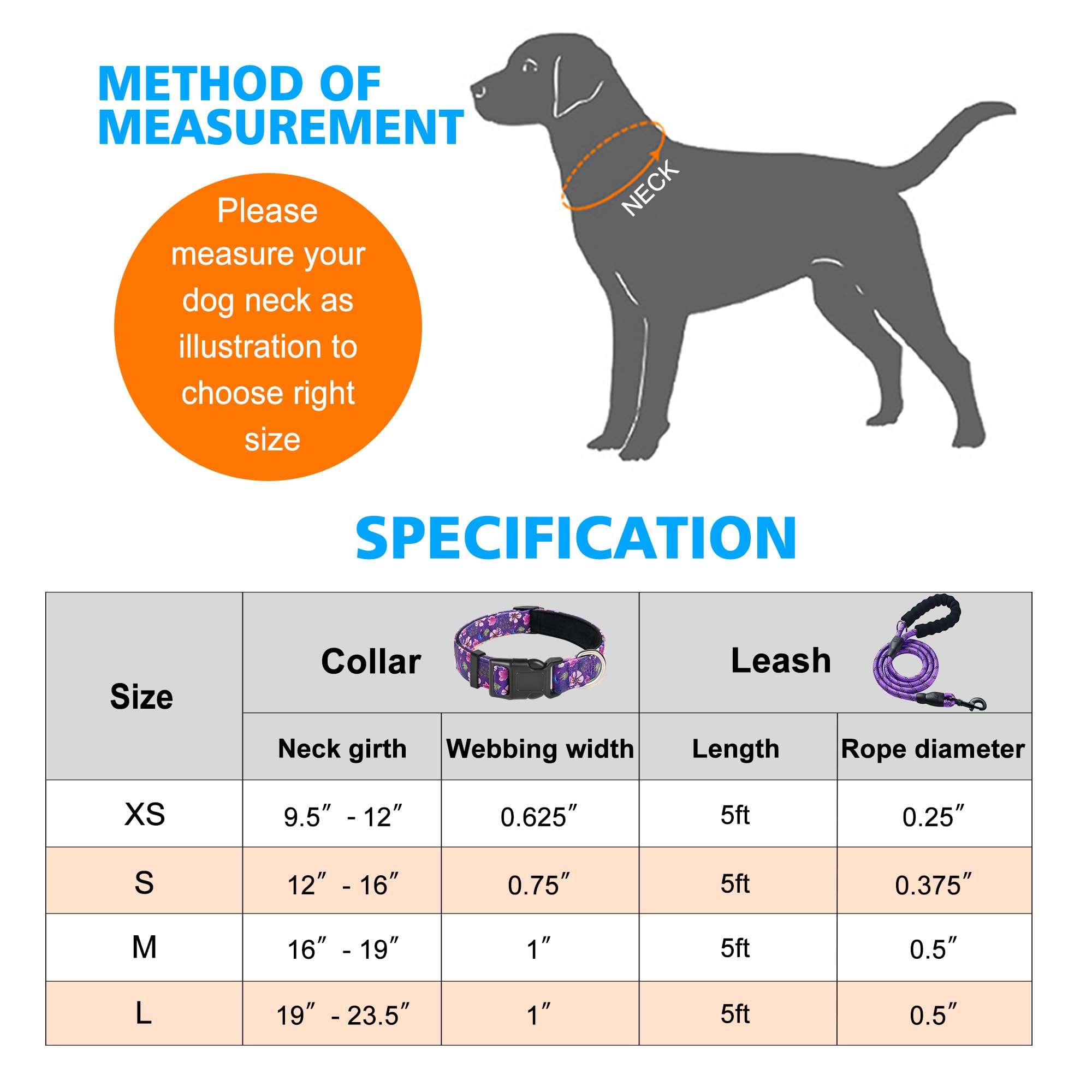 Ladoogo Reflective Dog Collar Padded With Soft Neoprene Breathable Adjustable Nylon Dog Collars For Small Medium Large Dogs (X-Small (Pack Of 1), Purple/Pink Floral Collar+Leash)