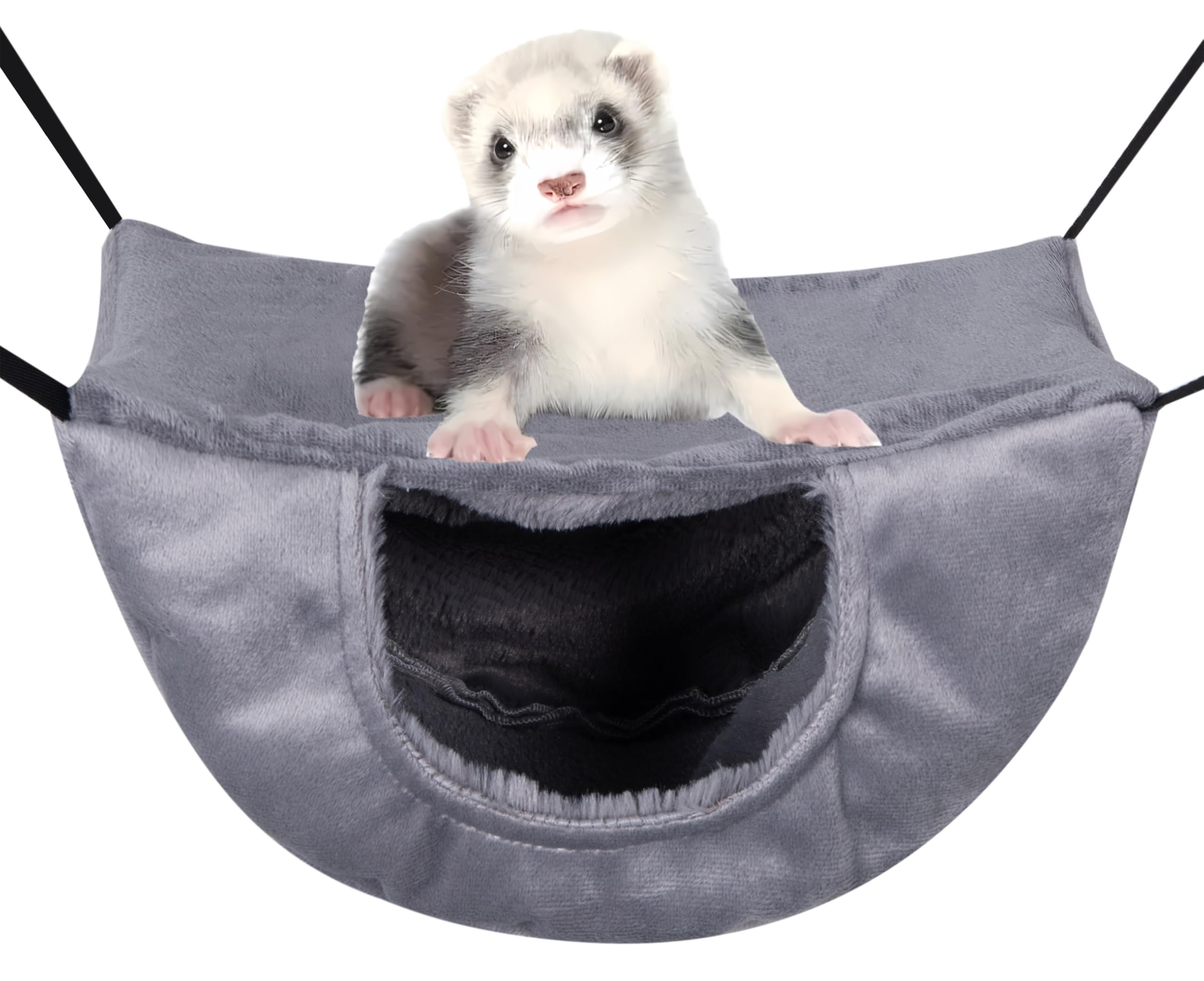 Vedem Ferret Soft Plush Bunkbed Hammock Small Animal Cage Hanging Bed Warm Hideout For Rat Chinchilla Squirrel (Medium, Grey)
