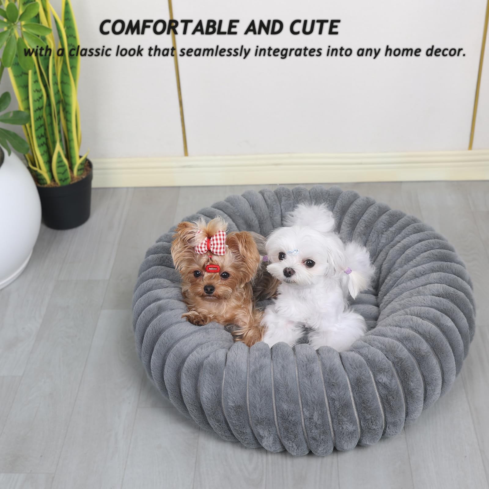 Dog Beds Small Sized Dog Washable Calming Anti-Anxiety Donut Puppy Bed For Small Dogs And Cats,Cozy Soft Anti-Slip Round Large C
