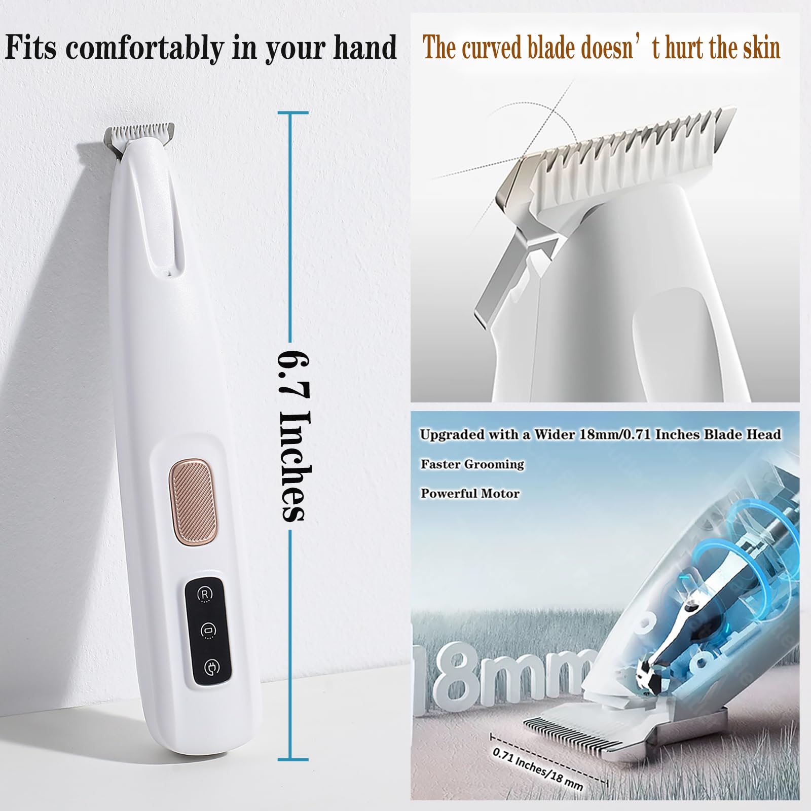 Cofiabby Electric Paw Trimmer For Dogs & Cats - Ultra Quiet Rechargeable Clipper With Led Light, 2 Wide Blades, Waterproof For P