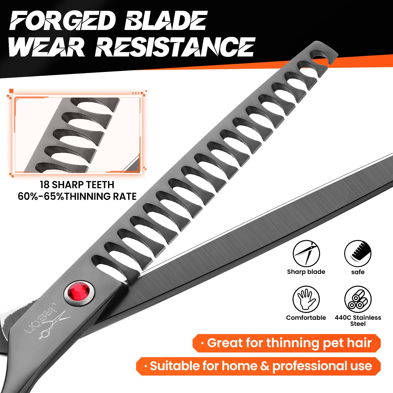 JASON 7.5'' Dog Grooming Scissor - Professional Thinning Chunker Shear with 18 Teeth Japanese Stainless Steel Hair Scissors for