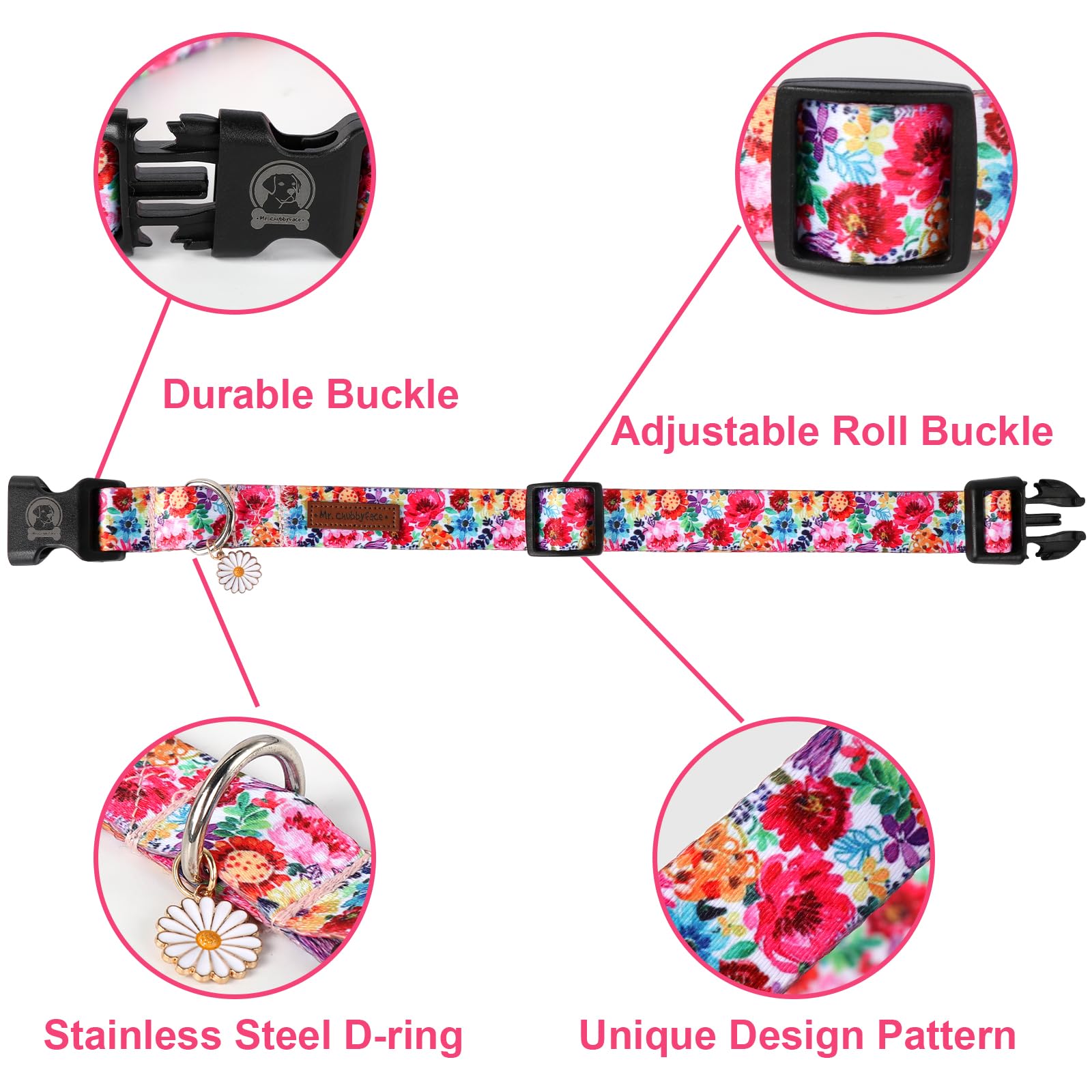 Mr. Chubbyface Spring Summer Dog Collar Floral Soft Adjustable Pet Boy Girl Collar For Small Medium Large Dogs