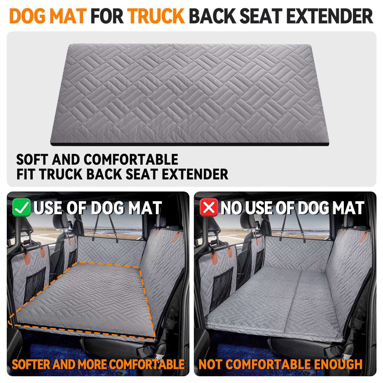 Yjgf Dog Mat For Back Seat Extender For Dogs,Dog Bed For Car,Hard Bottom Seat Cover,Pet Cover For Hammock(Gray, For Truck Back S