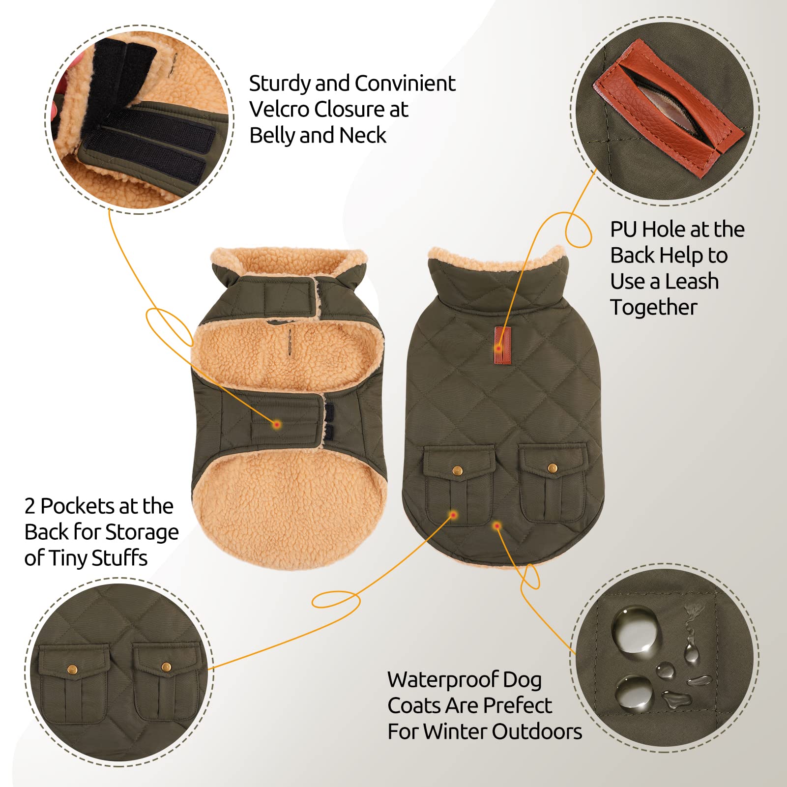 Queenmore Cold Weather Dog Coat, Winter Quilting Dog Jacket Ultra Warm Thick Plush Lining With Storage Pockets (Green, X-Small)