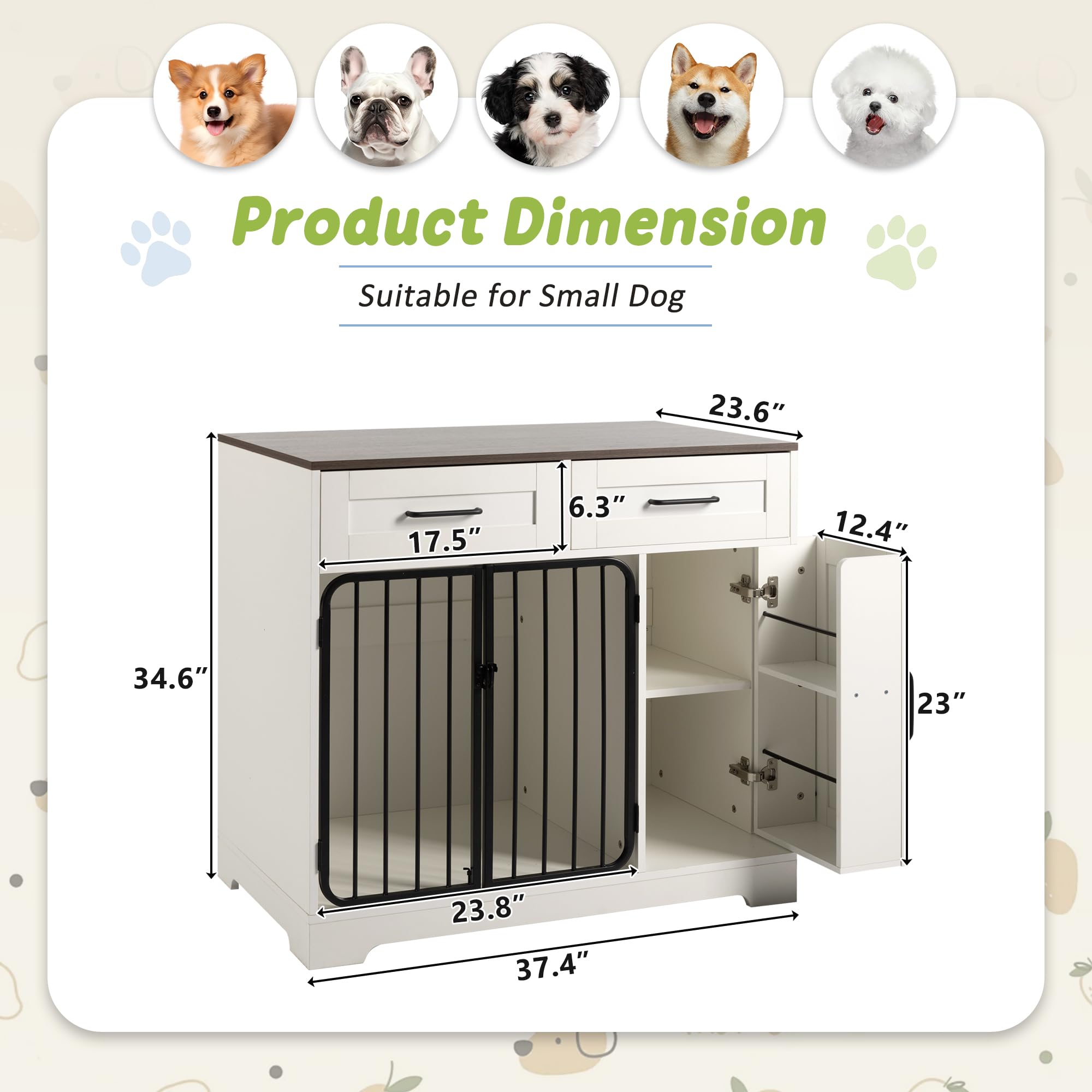 37.4  Dog Crate Furniture, Sturdy Indoor Dog Kennel with 2 Drawers and Storage Cabinet, Modern Furniture Dog Crate Side End Tabl